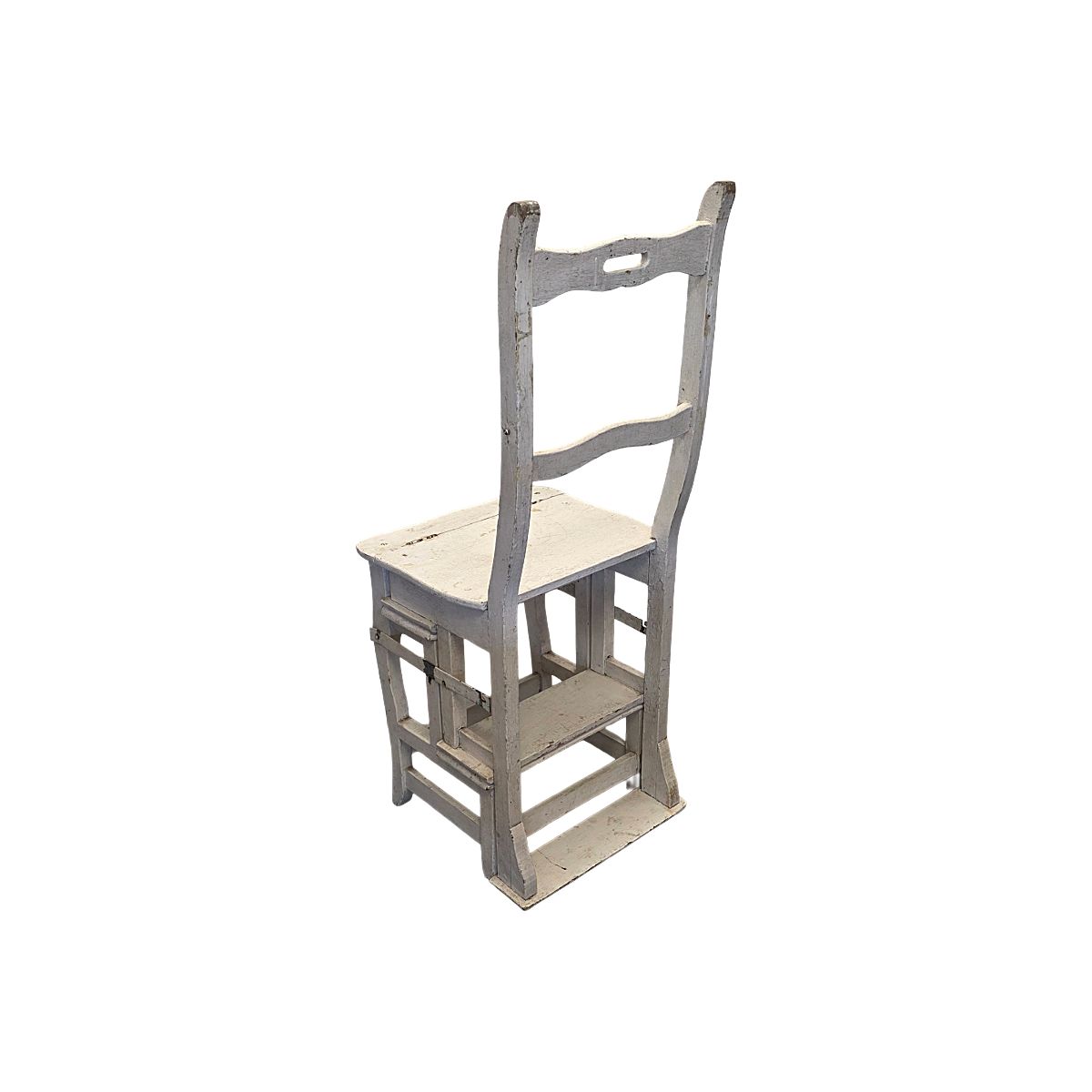 Chaise-escabeau métamorphose d'époque, laquée blanc, France, vers 1900 photo for sale