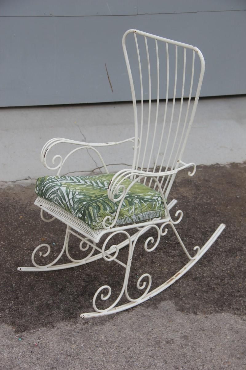 Midcentury Garden Swing In Child White Worked Metal, 1950s photo vintage