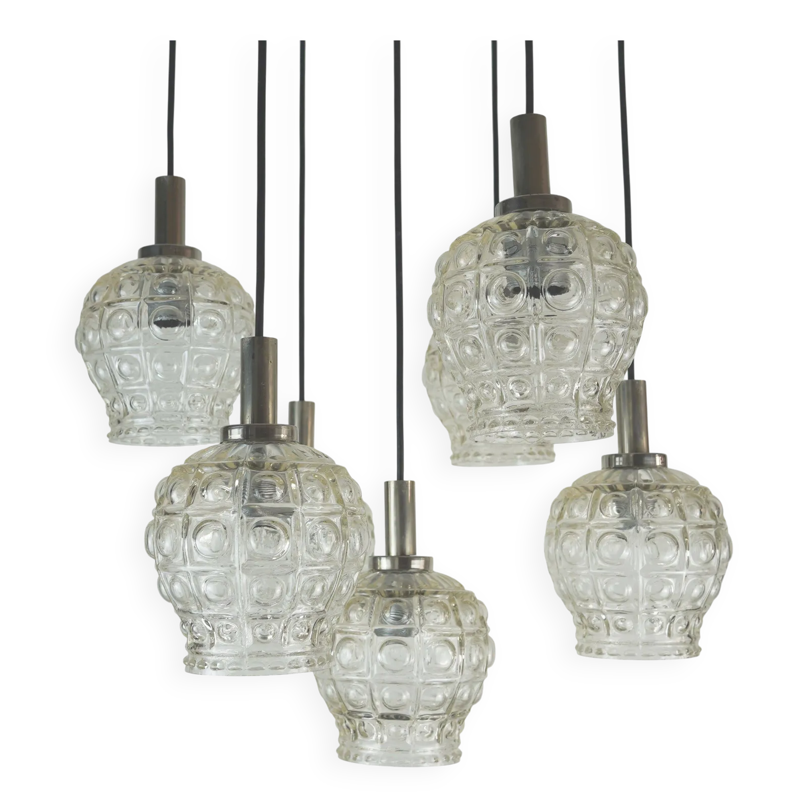 Cascade hanglamp, 7 kappen, bubbeltjesglas en chroom, jaren 1960/70 photo furniture