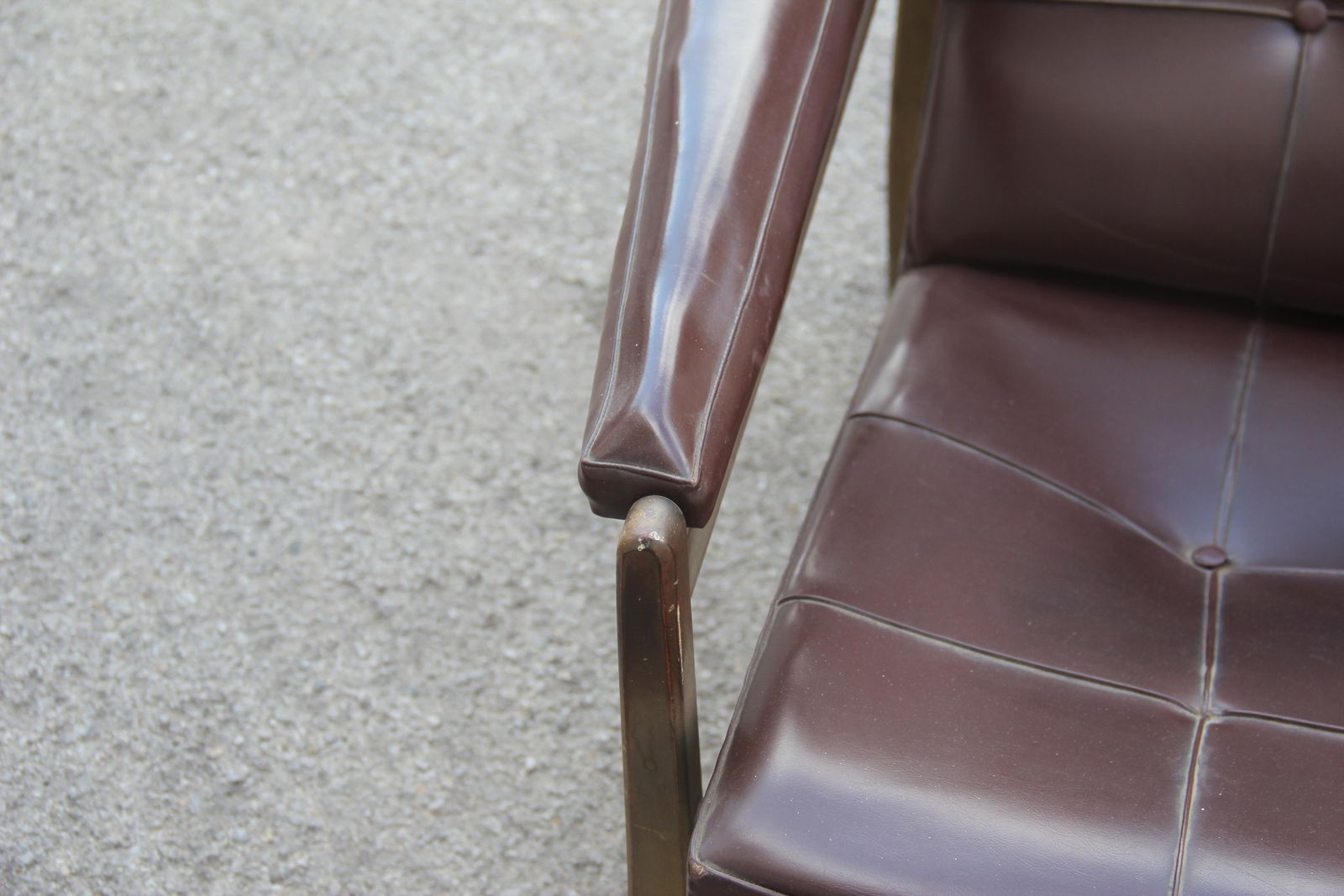 Midcentury Minotti Armchair Brown Color Italian Design 1950 Faux Leather photo 1308.0