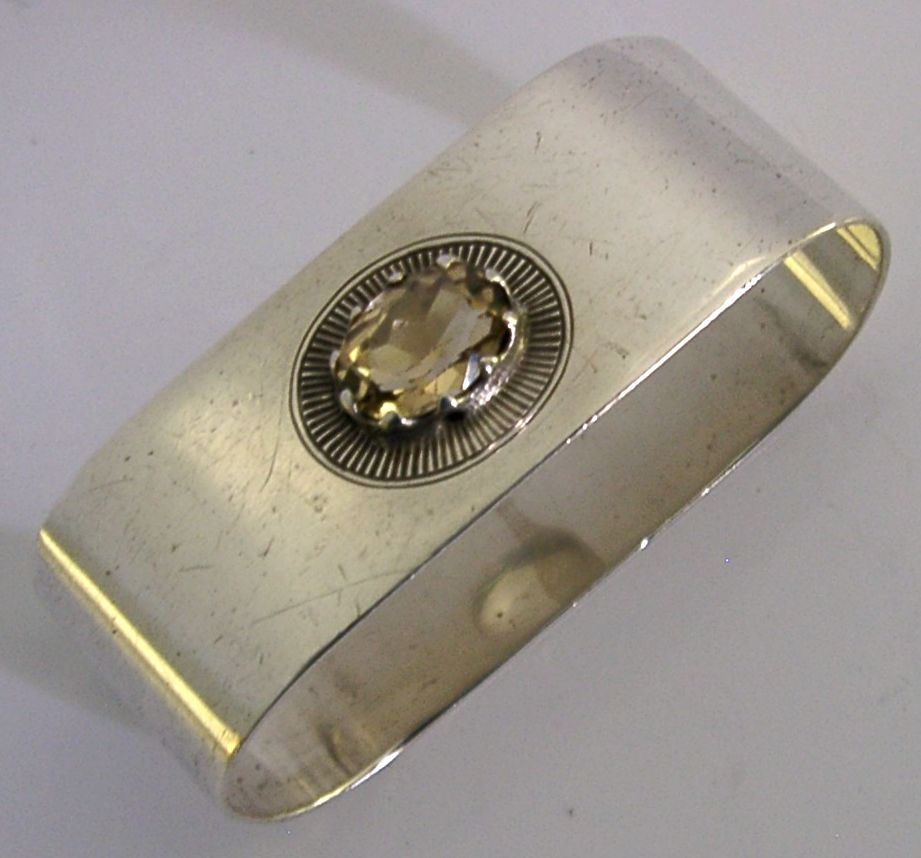 Arts & Crafts sterling zilveren servetring met citrien 1937 antiek photo Woonaccessoires