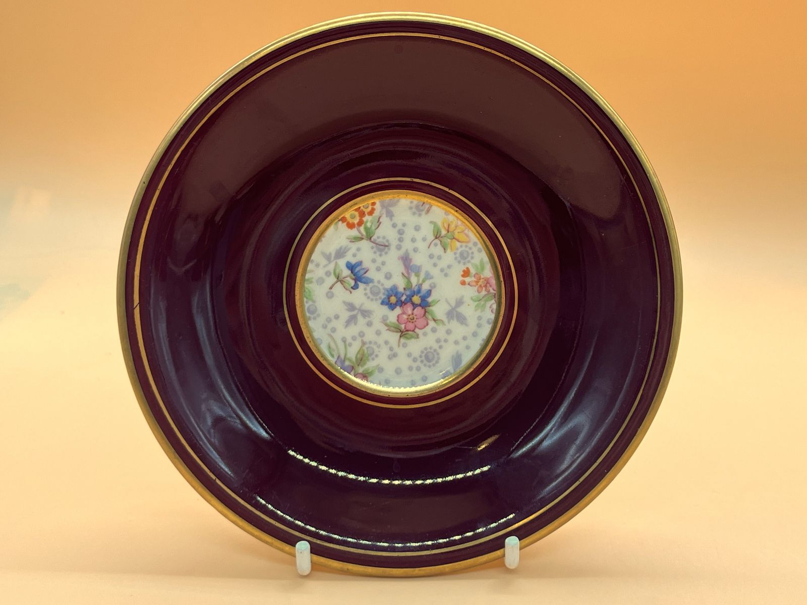 Royal Winton Pottery Eleanor Chintz Best Gold Footed Wide Mouth Tea Cup & Saucer Duo. C1930's. photo furniture