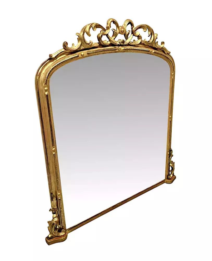 A Stunning Neat Size 19th Century Giltwood Archtop Overmantel Mirror photo furniture