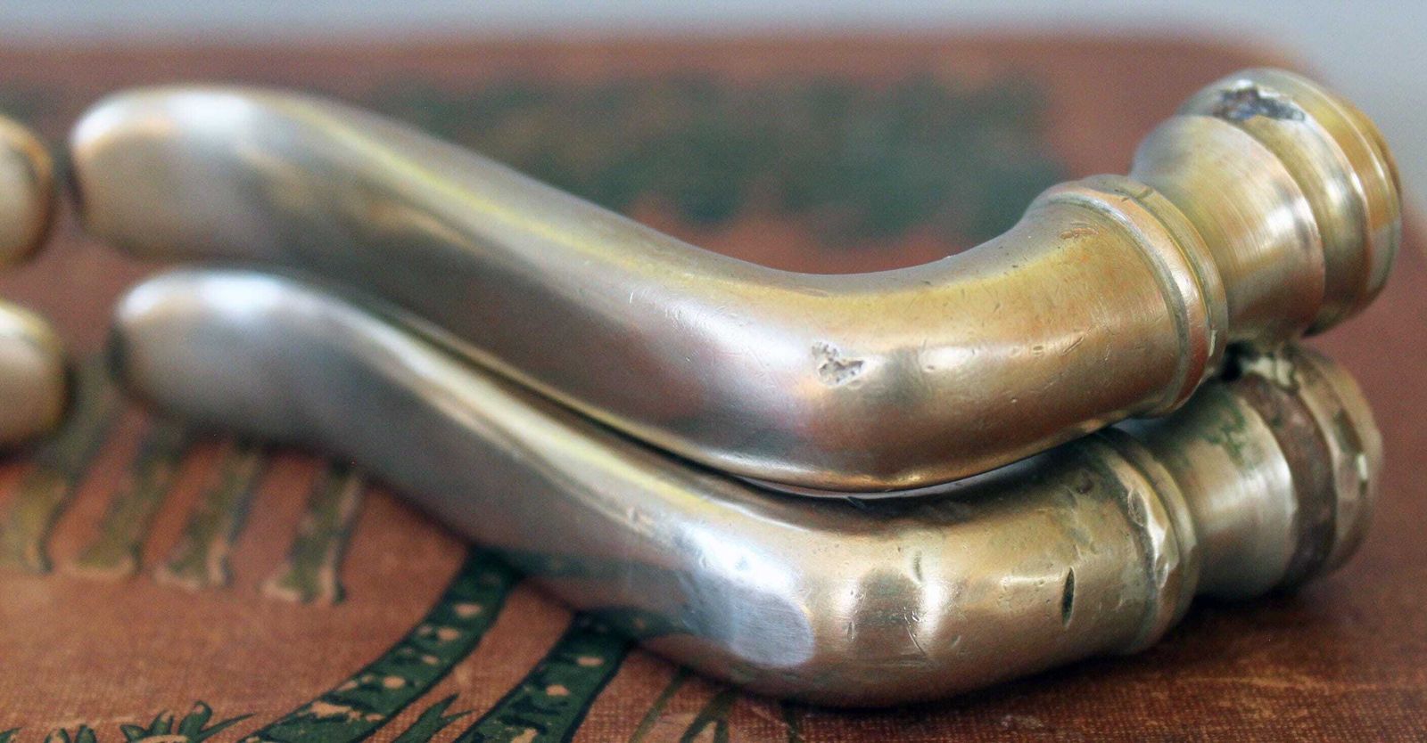 Home Fixtures 4 Antique Art Nouveau Chromed Brass Door Lever, Door Handles, Hardware Restoration, Door Pull, Entrance, Architectural, Geometric Bauhaus photo