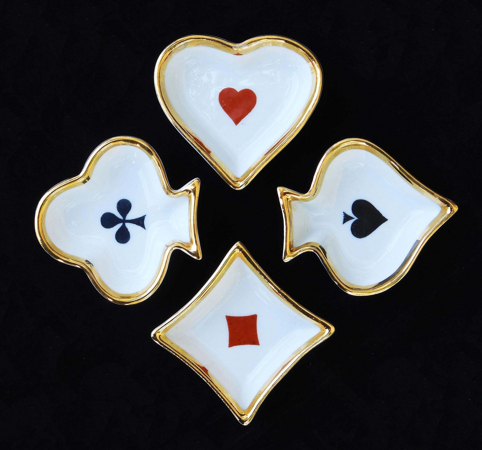 Coupelles et cendriers en porcelaine de Limoges, motifs cartes à jouer, vers 1960, lot de 4 photo Décoration