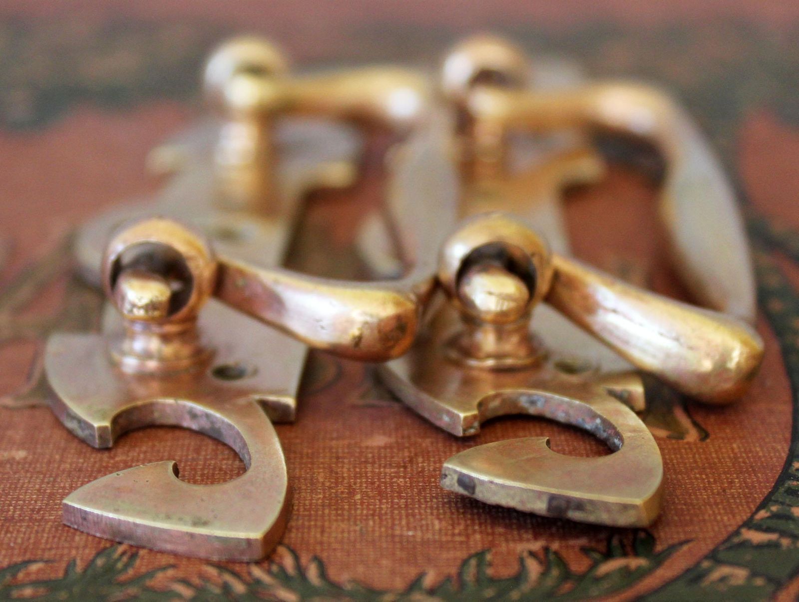photo vinterior Set Of 2 Art Nouveau, Bauhaus, Jugendstil Heavy Bronze Drawer Pull And Escutcheon Keyhole Cover, Movable Handle, Hardware Furniture