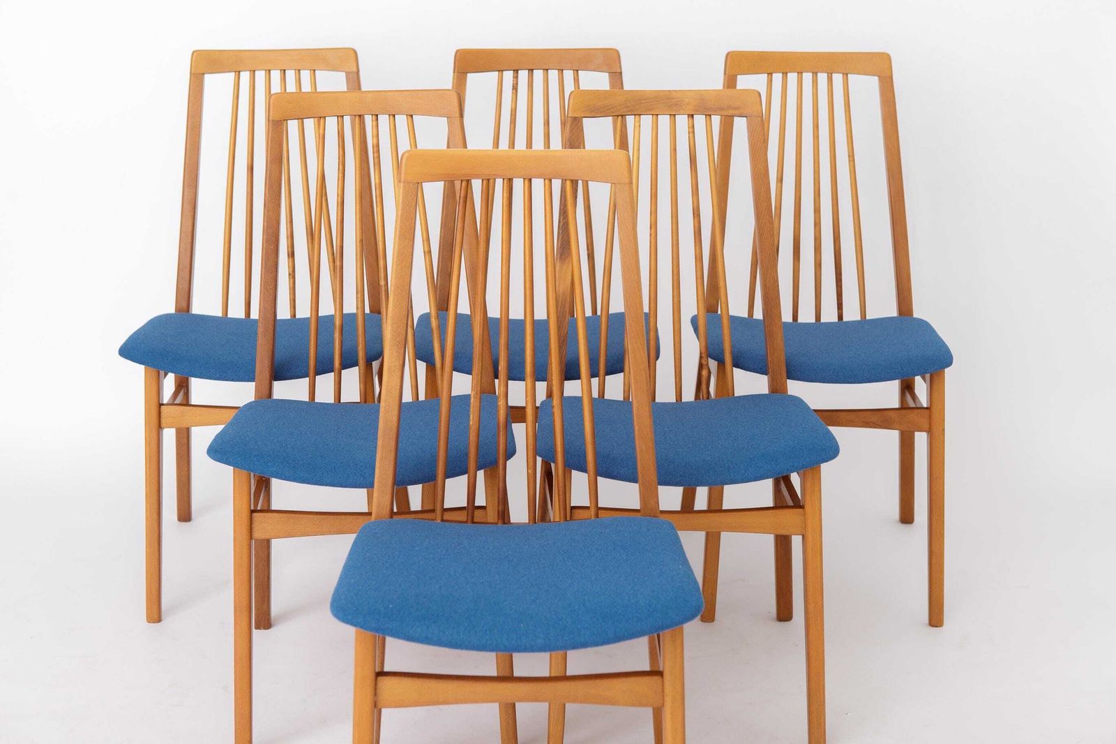 Set van 6 Duitse eetkamerstoelen, jaren 1960 | Massief beuken mid-century stoelen | Opnieuw bekleed photo furniture
