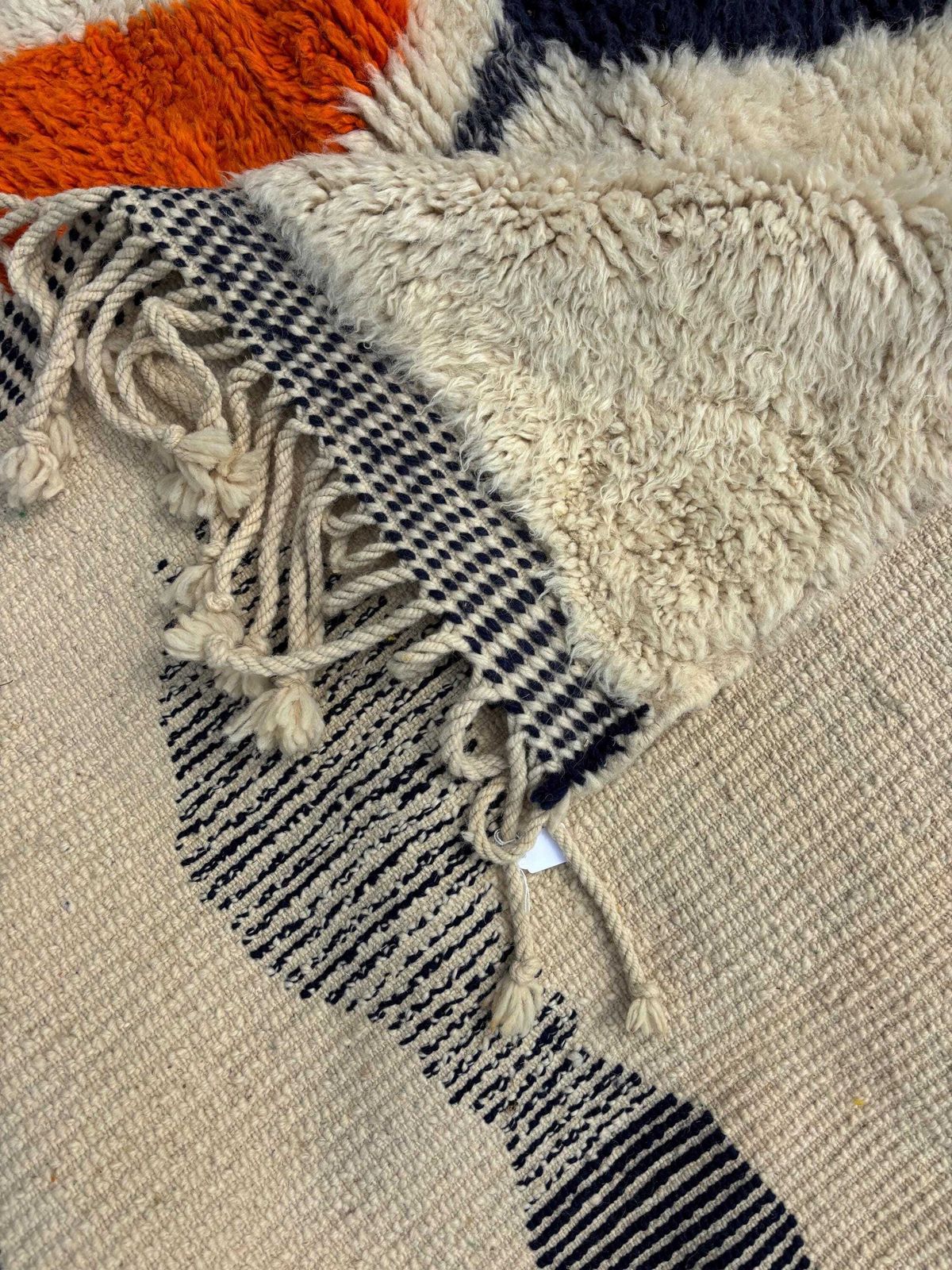 White And Orange Moroccan Rug 250x250 Cm, Authentic Moroccan Rug, Berber Carpet, Genuine Wool Rug, Handmade Rug, Beni Ourain Style, photo for sale