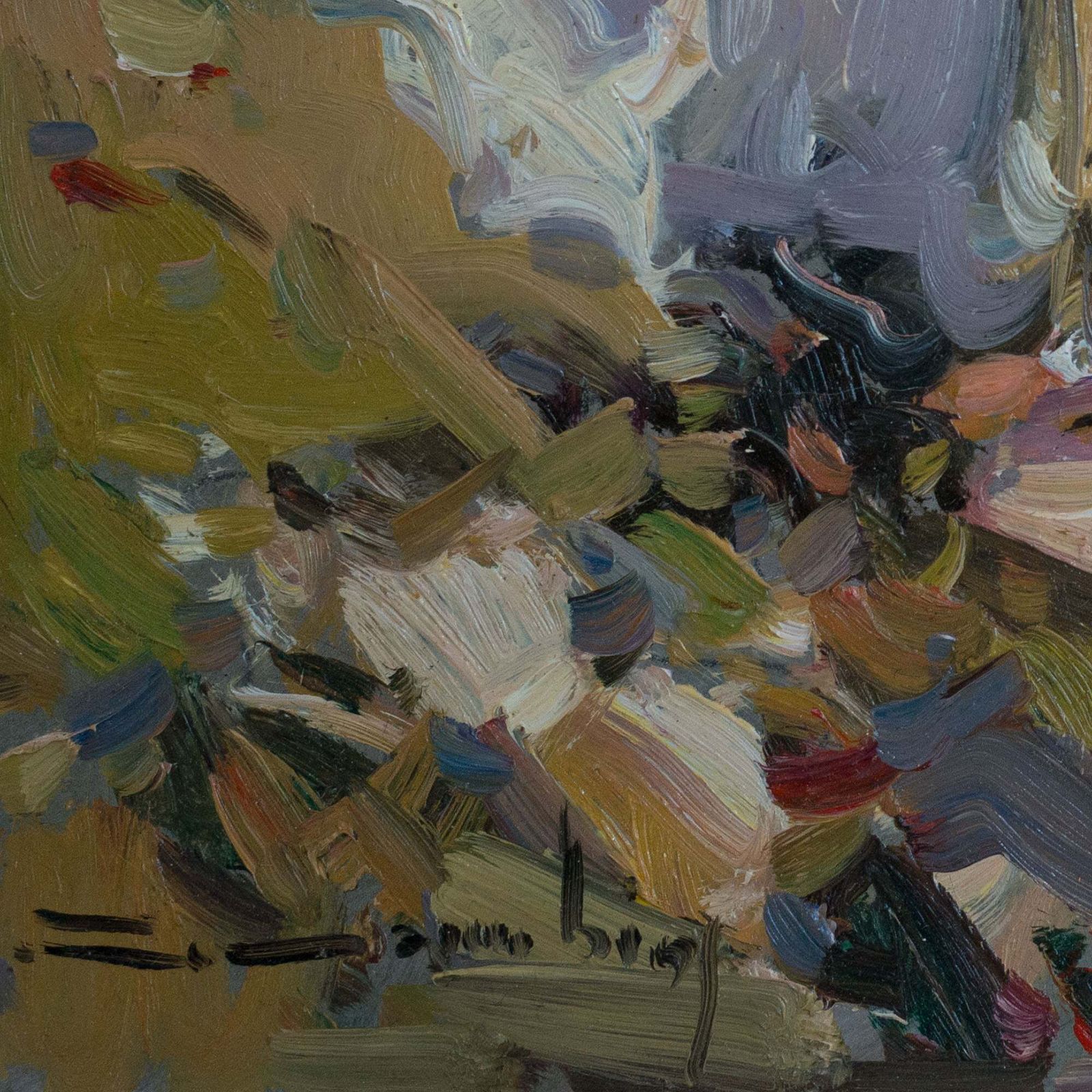 Twee impressionistische olieverfschilderijen op board, kust en landelijk landschap, gesigneerd (kunstenaar onbekend) photo vinterior
