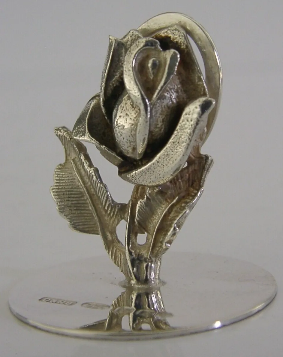 Porte-menu en argent sterling anglais en forme de rose, Birmingham 2000 photo furniture