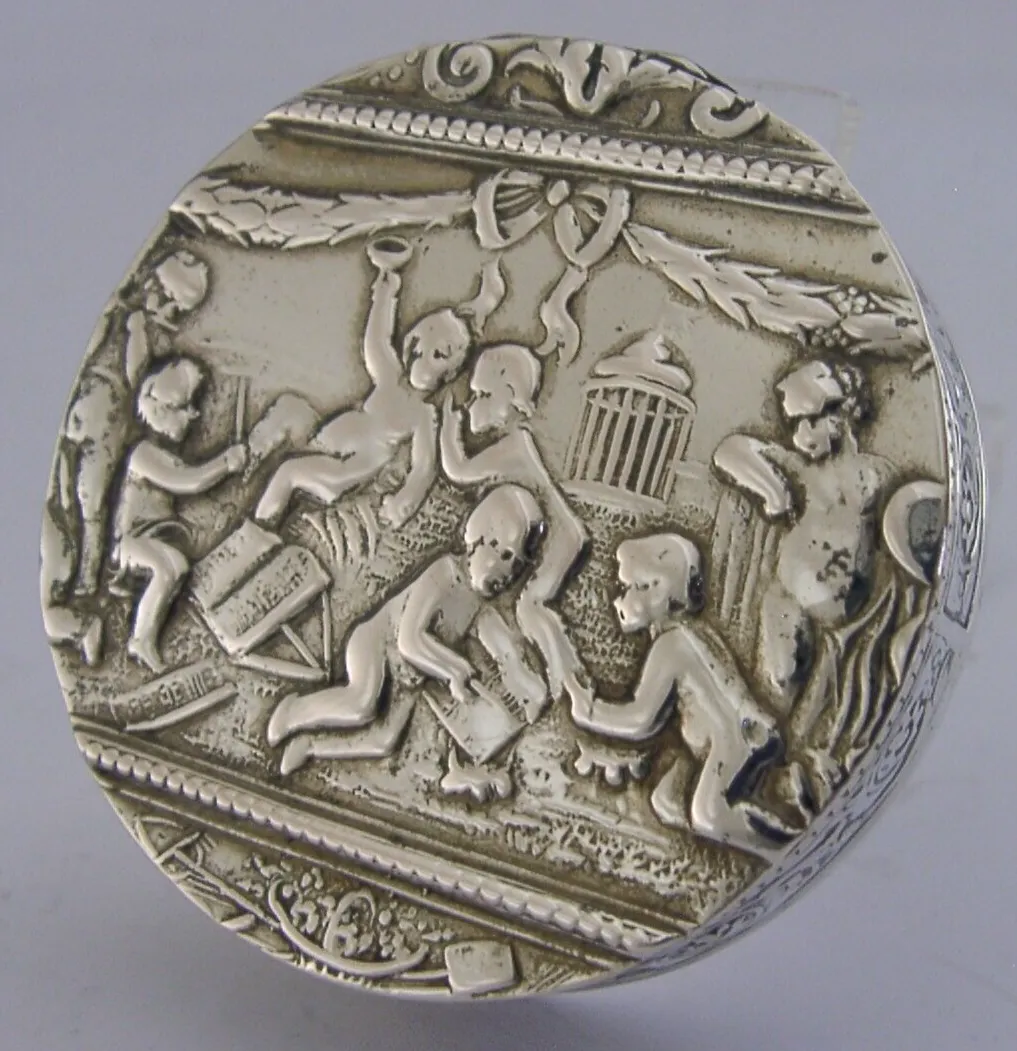 Superb German Solid Silver Figural Cherub Scenes Box C1900 Antique photo for sale