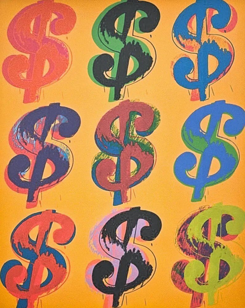 Naar Andy Warhol, 9x Dollar, jaren 1980, print photo Kunst