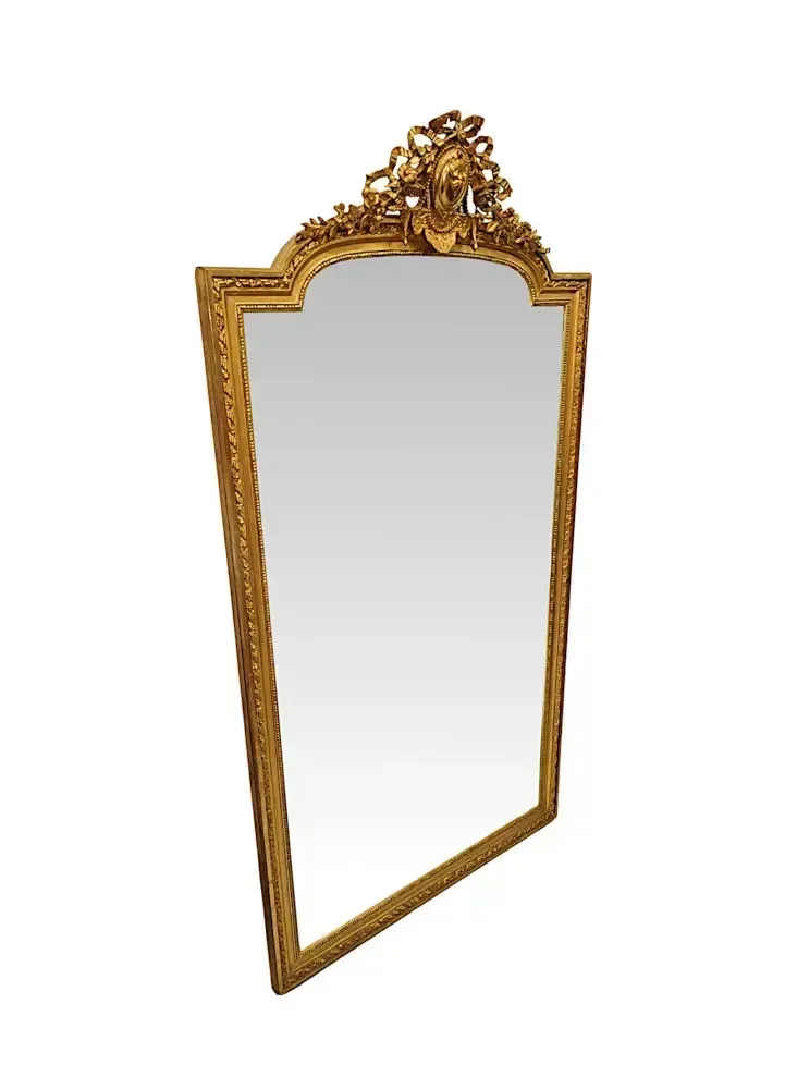 Grote vergulde wandspiegel of kaptafelspiegel, 19e eeuw, met geslepen glas photo furniture