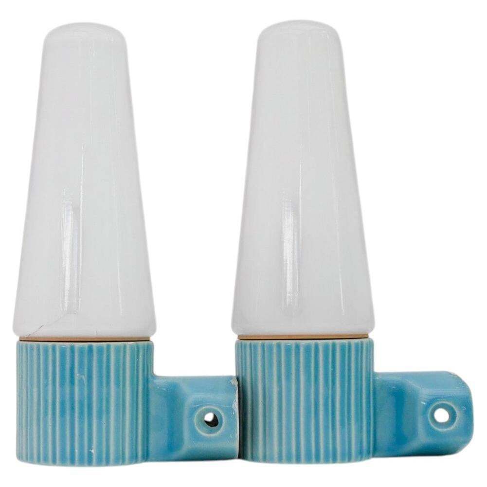 Vintage Ifö Of Sweden Ceramic Bathroom Lamps With Opaline Shades From The 1960s