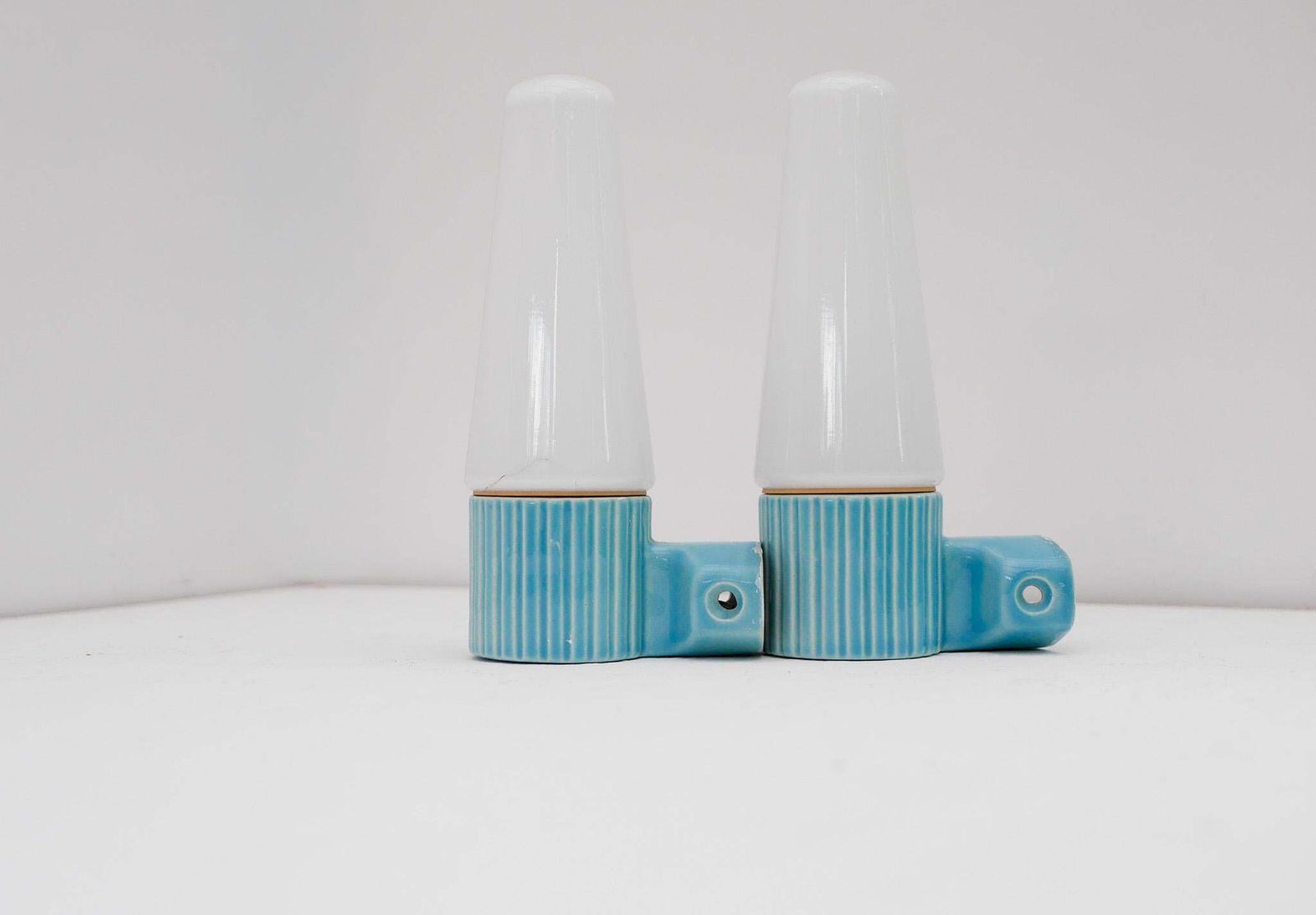 Vintage Ifö Of Sweden Ceramic Bathroom Lamps With Opaline Shades From The 1960s photo for sale