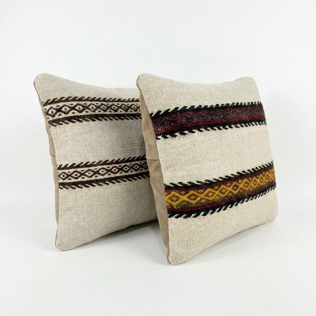 Oushak Kilim Kussenhoes 40 x 40 cm, Set van Twee photo for sale