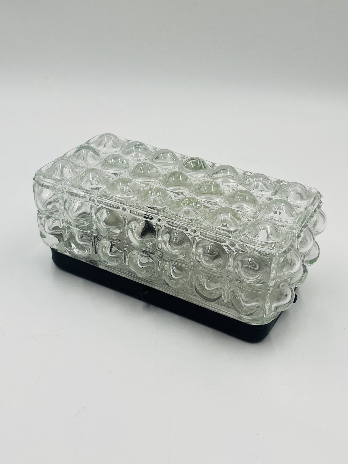 Rechthoekige plafondlamp met bolle glazen kap, Helena Tynell, jaren 70 stijl photo furniture