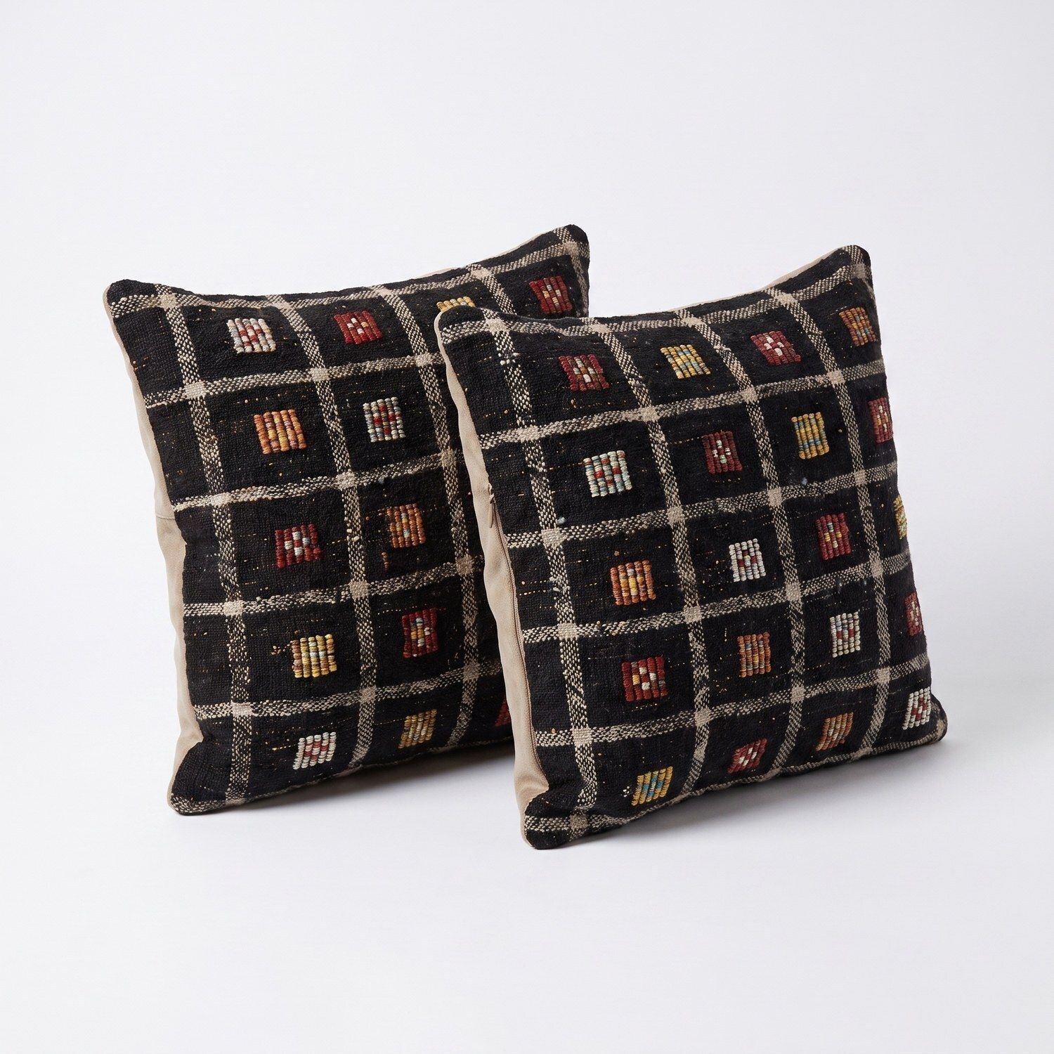 Turkische wollen kilim kussenhoes 60 x 60 cm, set van twee photo for sale