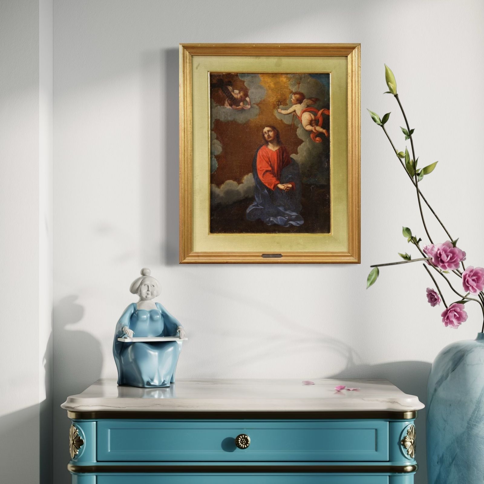 Antiek Italiaans schilderij – Christus met engelen, 17e eeuw photo Kunst