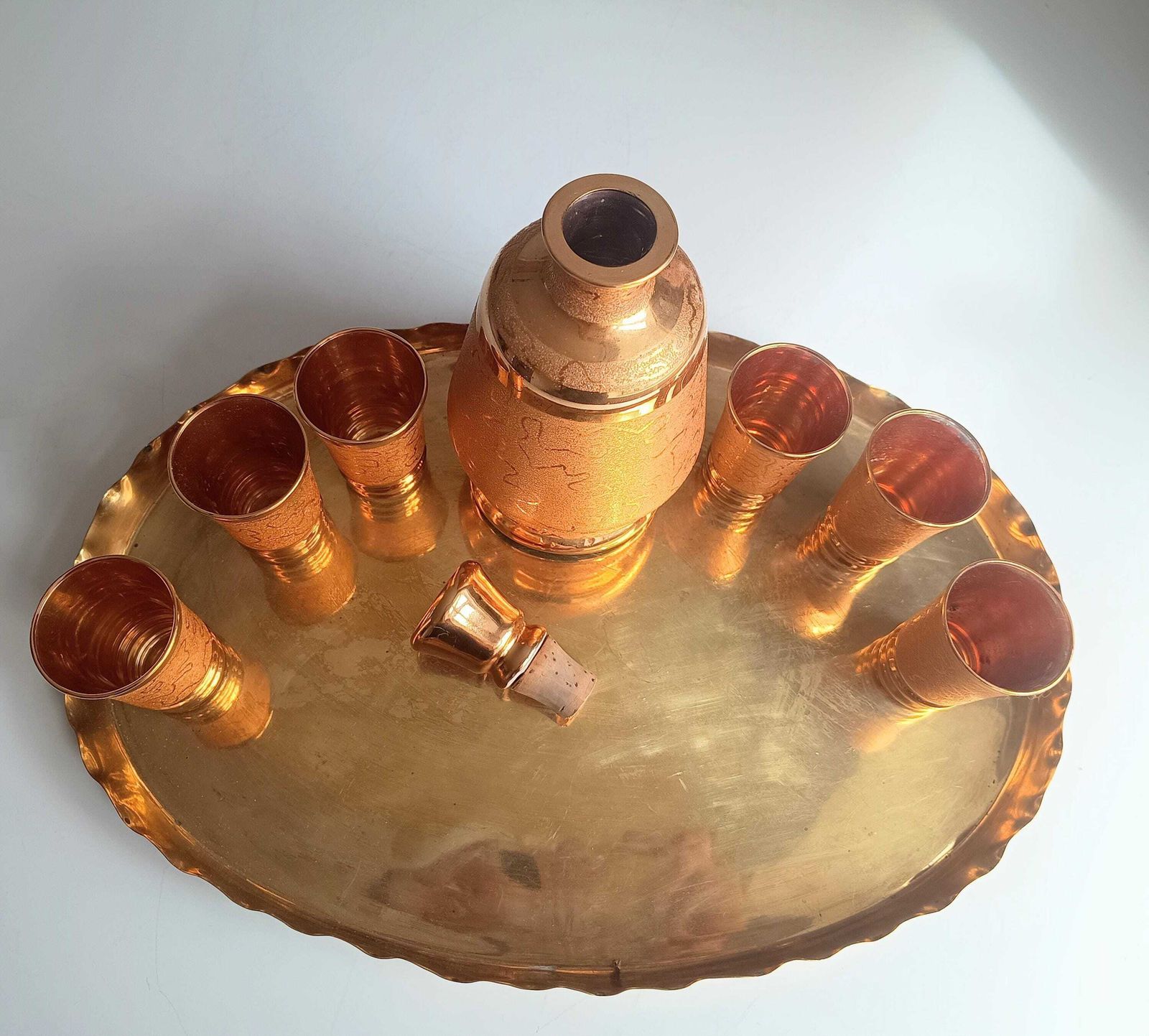 Belgisch Laeken Cristal Mid Century Gouden Likeur Vodka Set 6 Shotglazen, Hollywood Regency photo 150.0