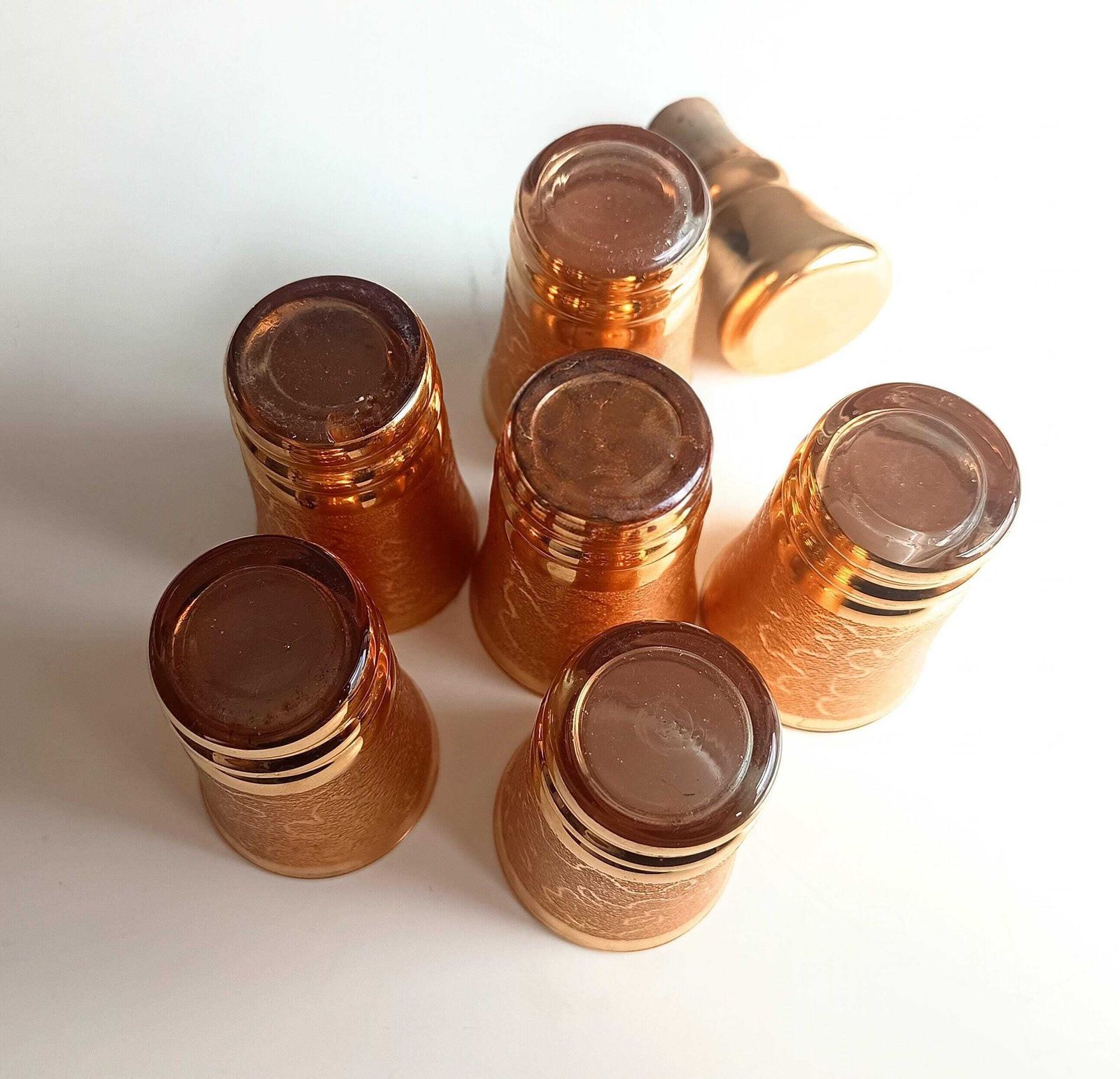 Belgisch Laeken Cristal Mid Century Gouden Likeur Vodka Set 6 Shotglazen, Hollywood Regency photo vintage