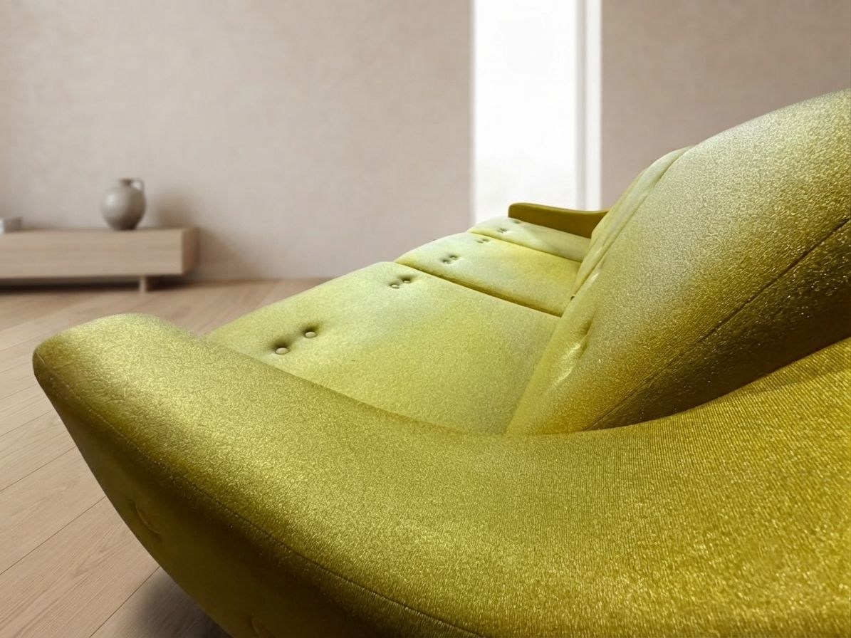 Mid-Century Opvouwbare Slaapbank, Mosterd/Olijf Bekleding 3-zitter, Tsjechoslowakije, 208 × 100 × 65 cm photo for sale