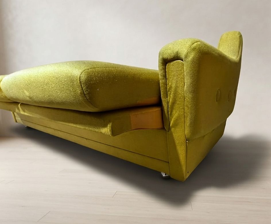 Meubels Mid-Century Opvouwbare Slaapbank, Mosterd/Olijf Bekleding 3-zitter, Tsjechoslowakije, 208 × 100 × 65 cm photo