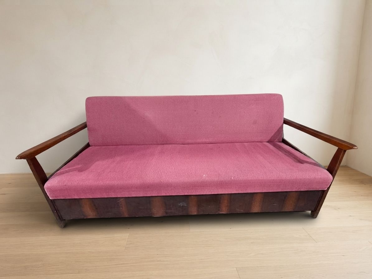 Burgundy Folding Sofa Bed By Edmund Homa, Mid Century Modern, 1960s, Czechoslovakia, 200 × 88 × 80 Cm photo furniture