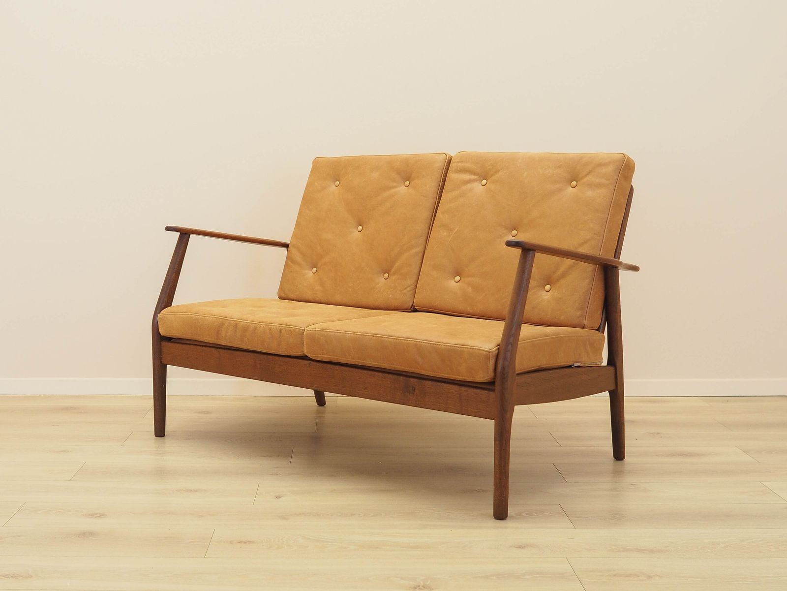 Danish Two Seater Sofa Made Of Solid Oiled Oak, With Natural Leather Upholstery, From The 1960s. photo furniture