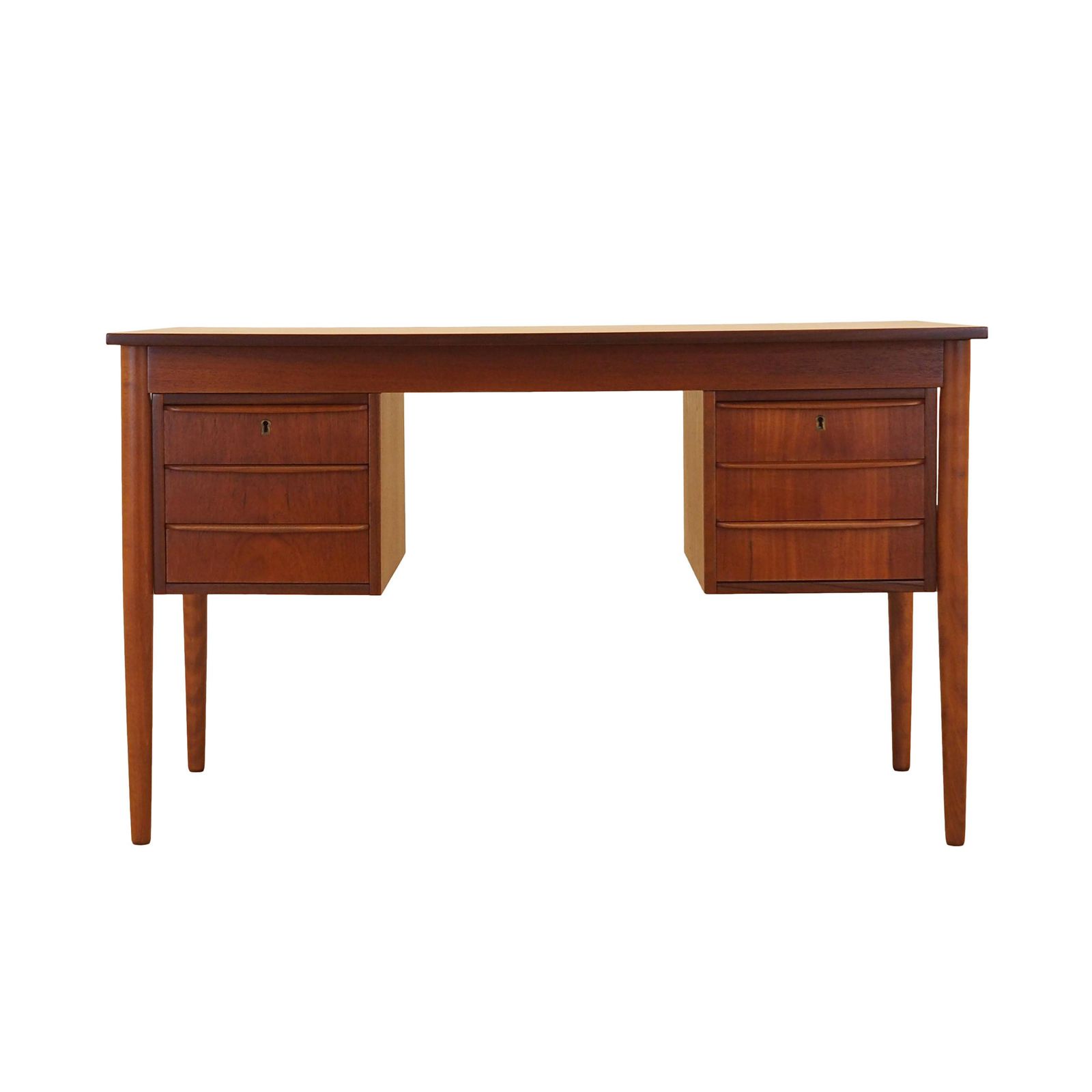 Bureau danois en placage de teck, six tiroirs, années 1970.