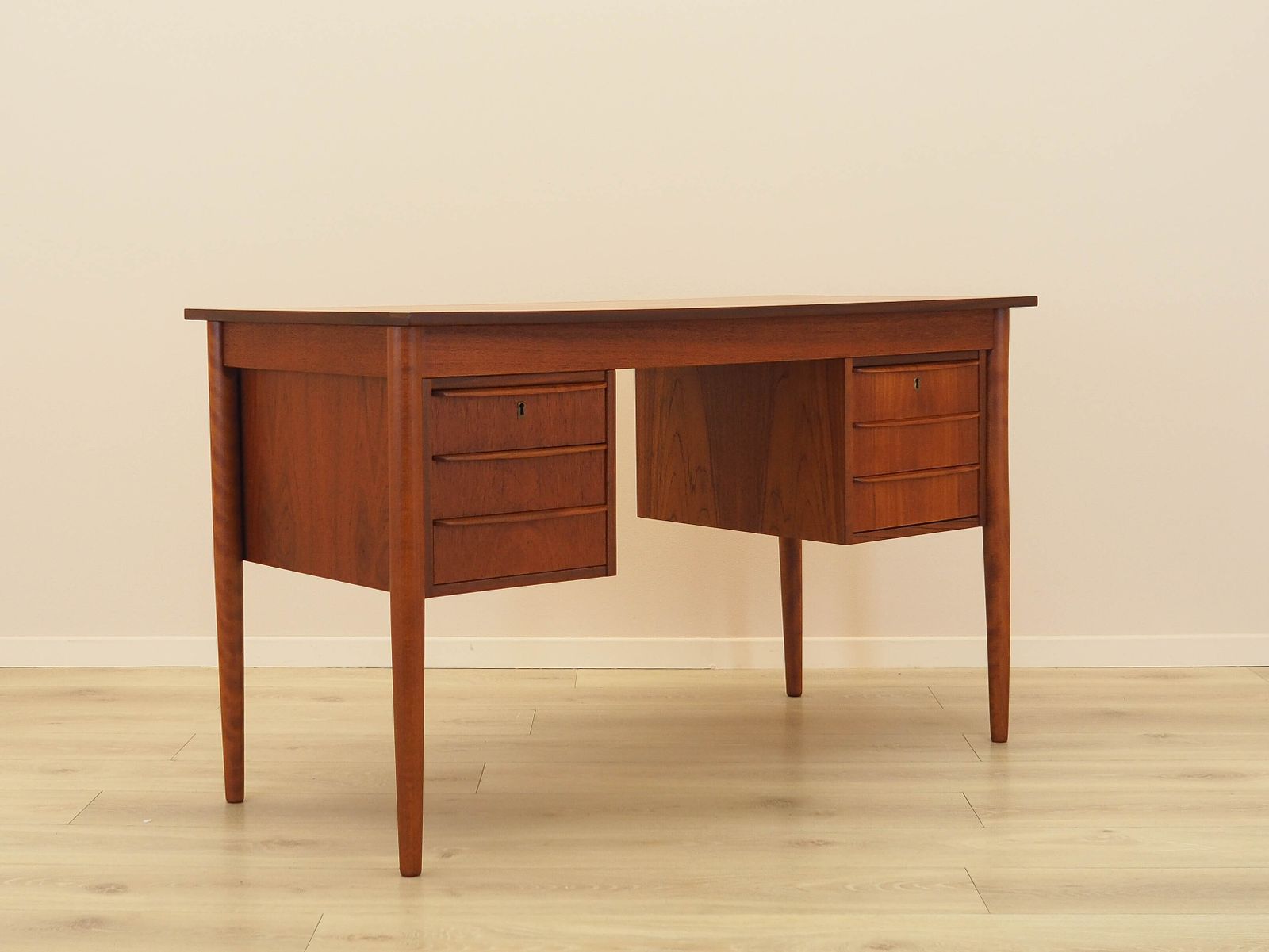 Danish Teak Desk With Six Drawers, Veneered, 1970s. photo buy