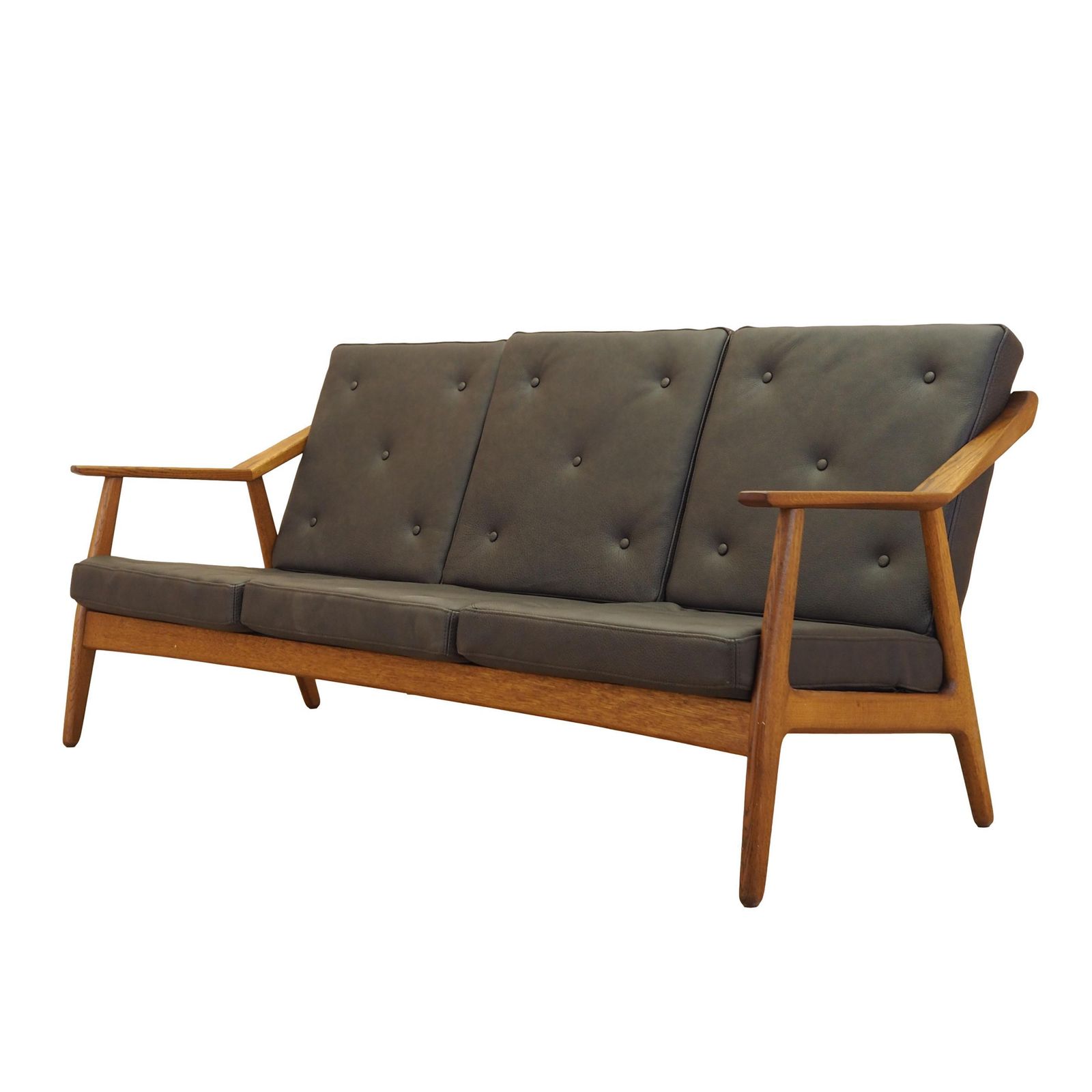 Brockmann Petersen Eikenhouten Bank voor Randers Møbelfabrik, Leren Bekleding, Denemarken, jaren 1970.