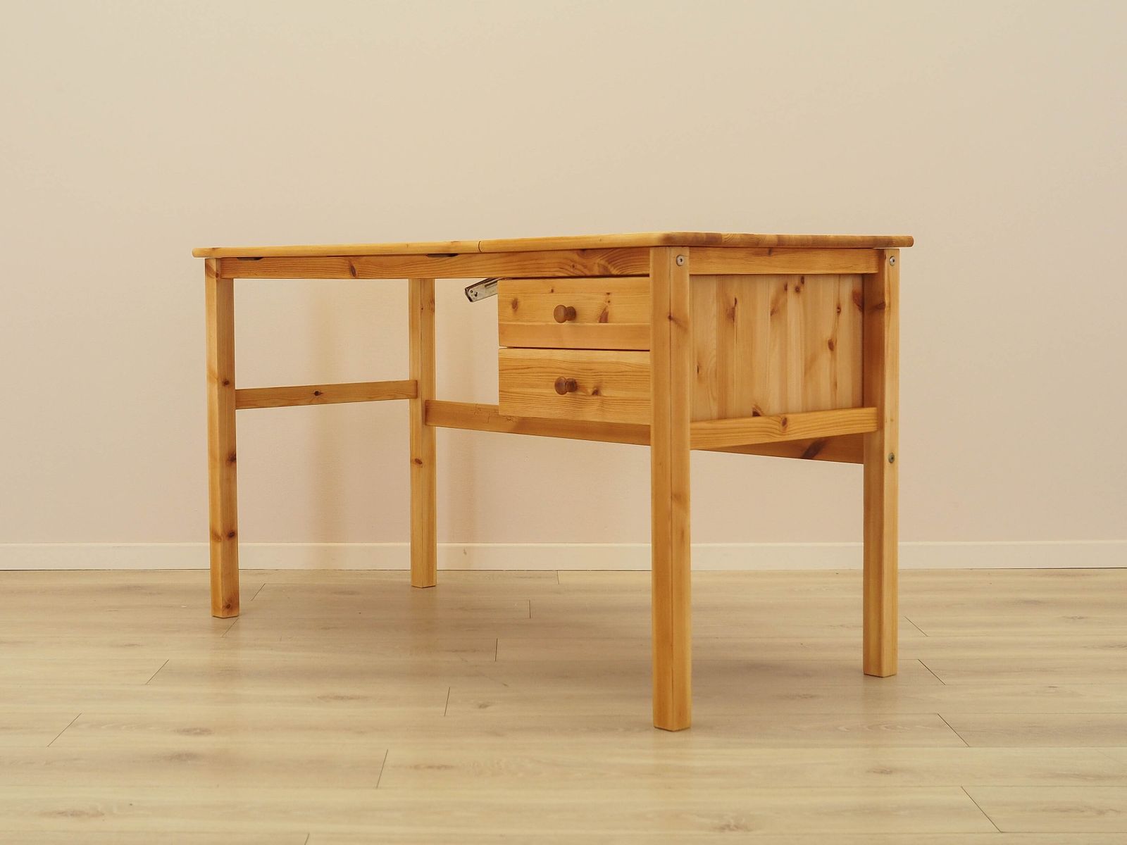 Danish Desk Made Of Solid Pine With An Adjustable Top And Drawers, From The 1990s. photo vinterior