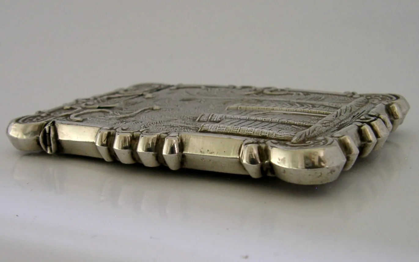 Zeldzaam Amerikaans sterling zilveren Trinity Church Castle Top Card Case ca. 1850 photo vintage