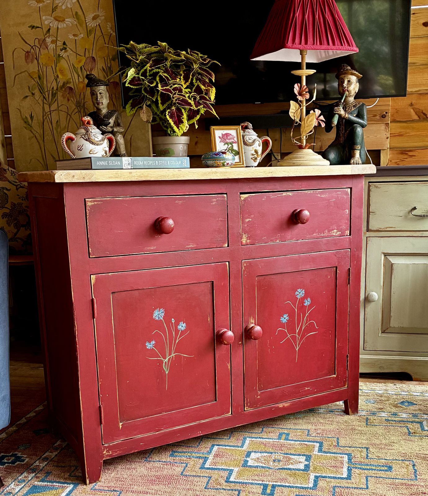 Red Painted Oak Cupboard, 2010s photo furniture