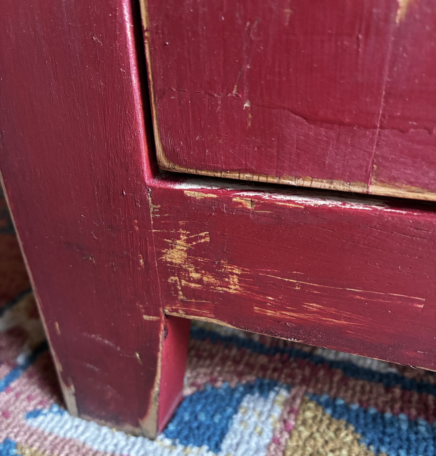 Red Painted Oak Cupboard, 2010s photo vinterior