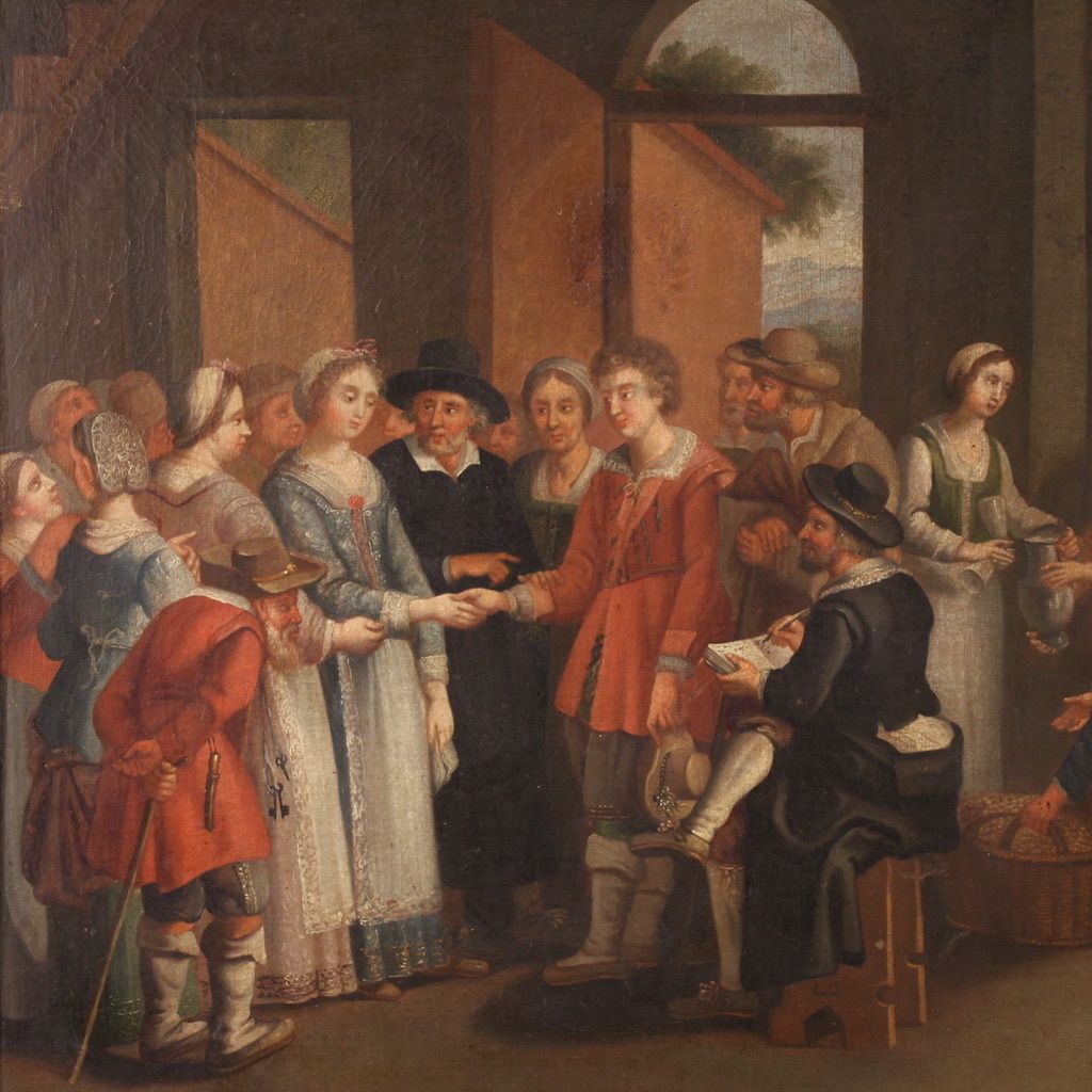 19e-eeuws Frans schilderij, genrescène met bruiloft photo vinterior