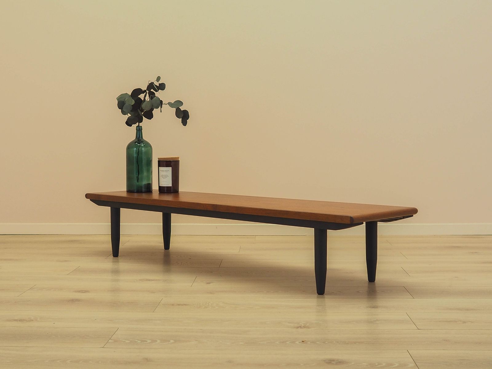 Teak Sideboard On Dark Tapered Legs, Low Danish Console Table, 1970s photo for sale