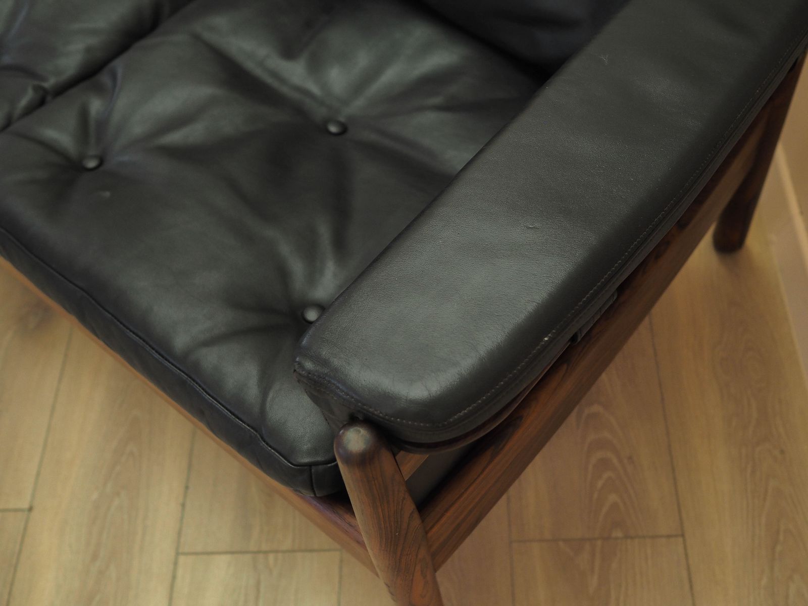 Furniture Three Seater Sofa By Gunnar Myrstrand For Källemo, Wood And Leather, 1960s photo