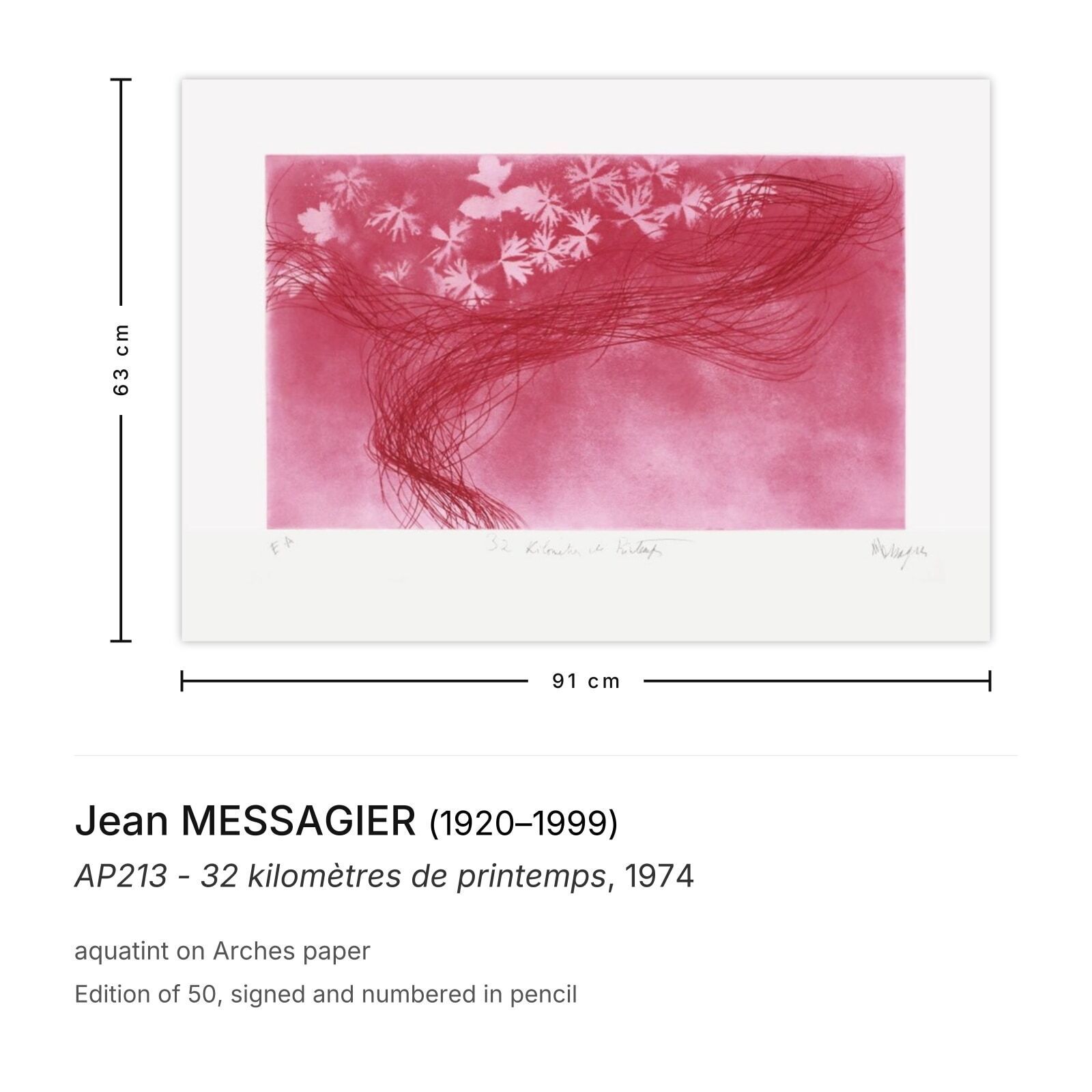 Jean Messagier Gesigneerde Aquatint Ap213 32 Kilomètres De Printemps 1974 photo furniture