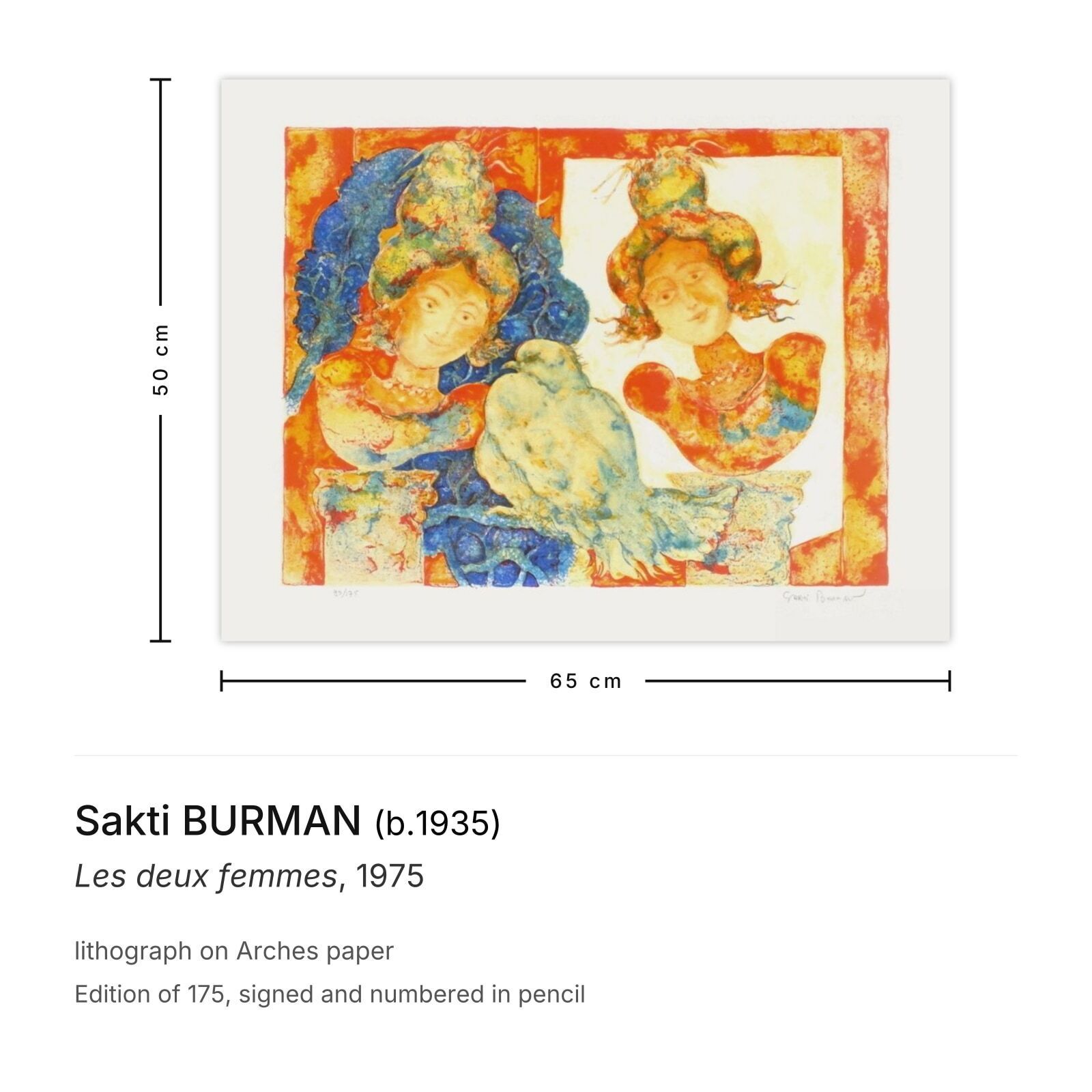 Sakti Burman Signed Lithograph Les Deux Femmes 1975 photo furniture