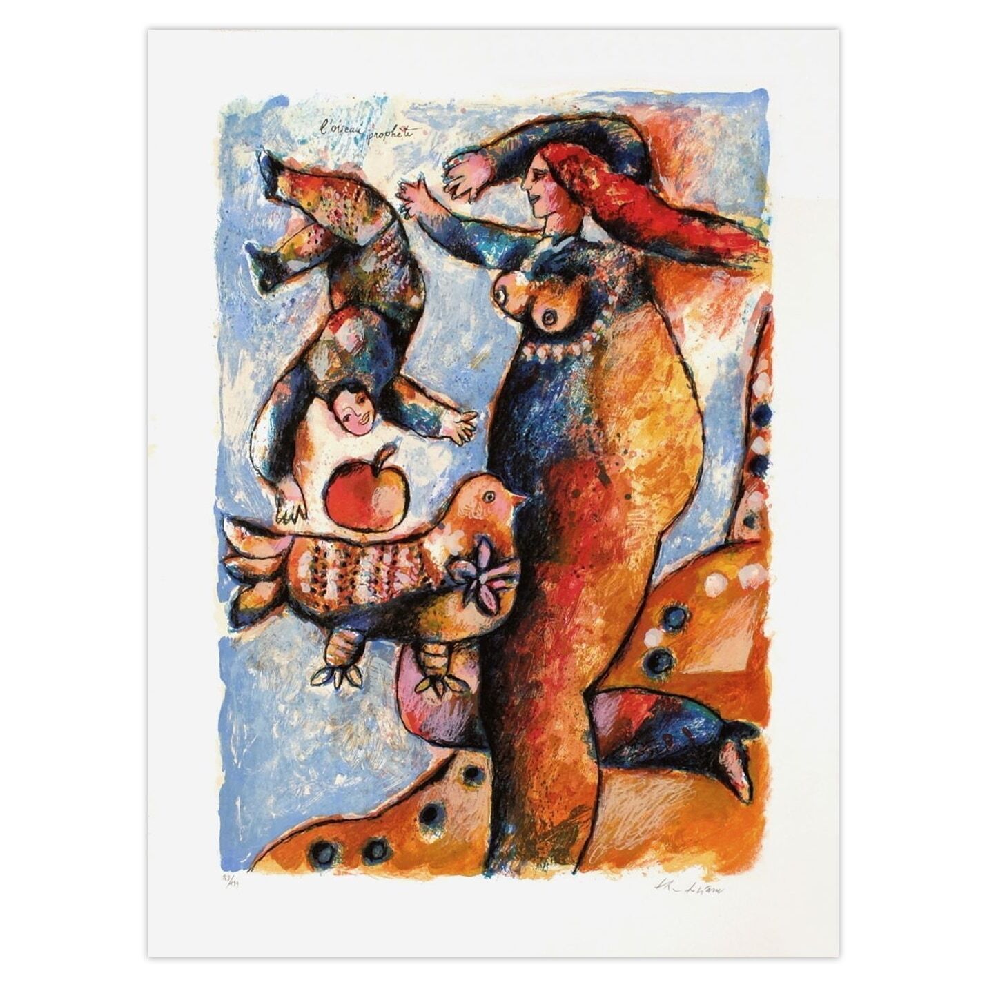Théo Tobiasse Gesigneerde Lithografie Un Chant D'exil Et De Lumière : L'oiseau Prophète 1999