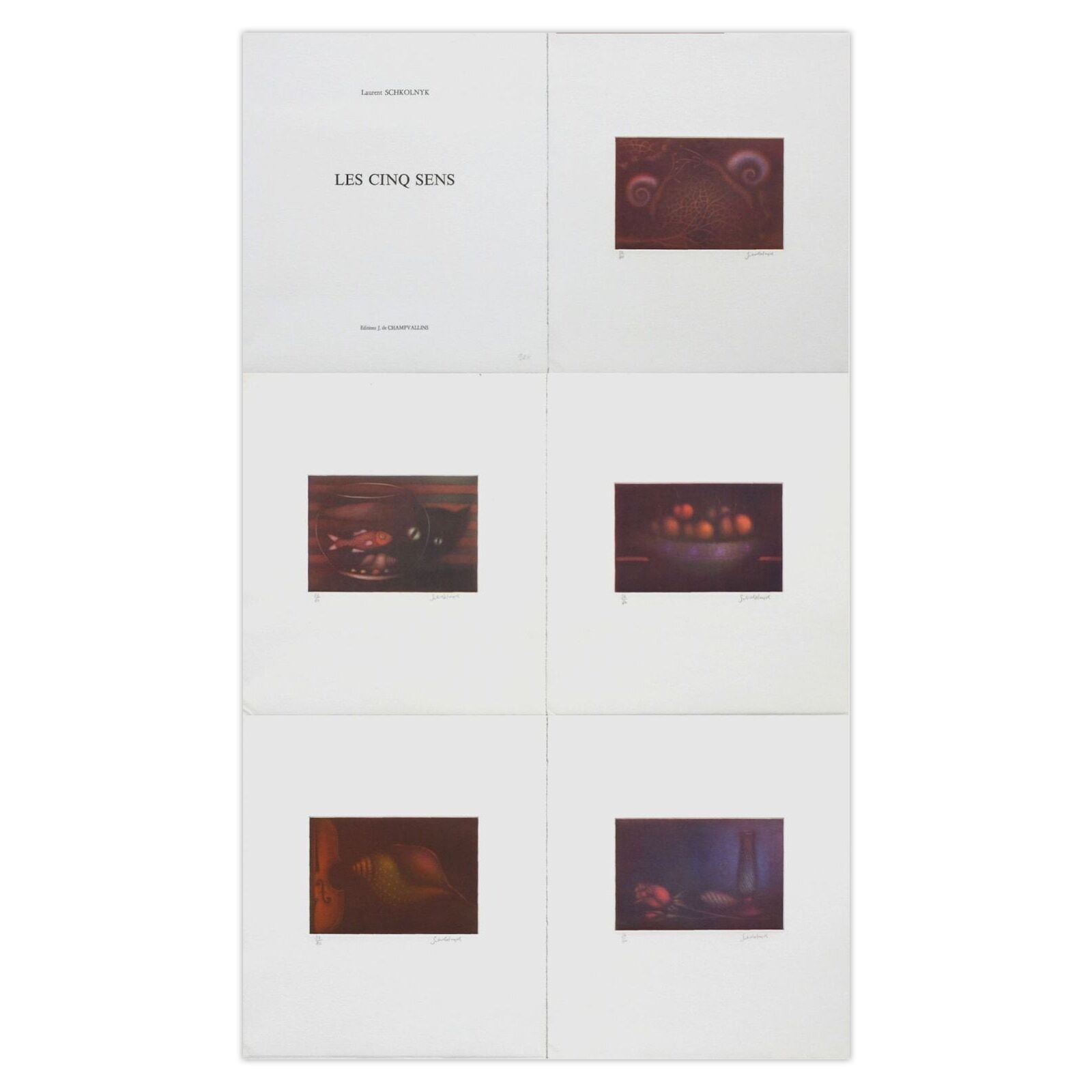 Laurent Schkolnyk Gesigneerde Mezzotint Les Cinq Sens, Portfolio van 5 Prenten 1987