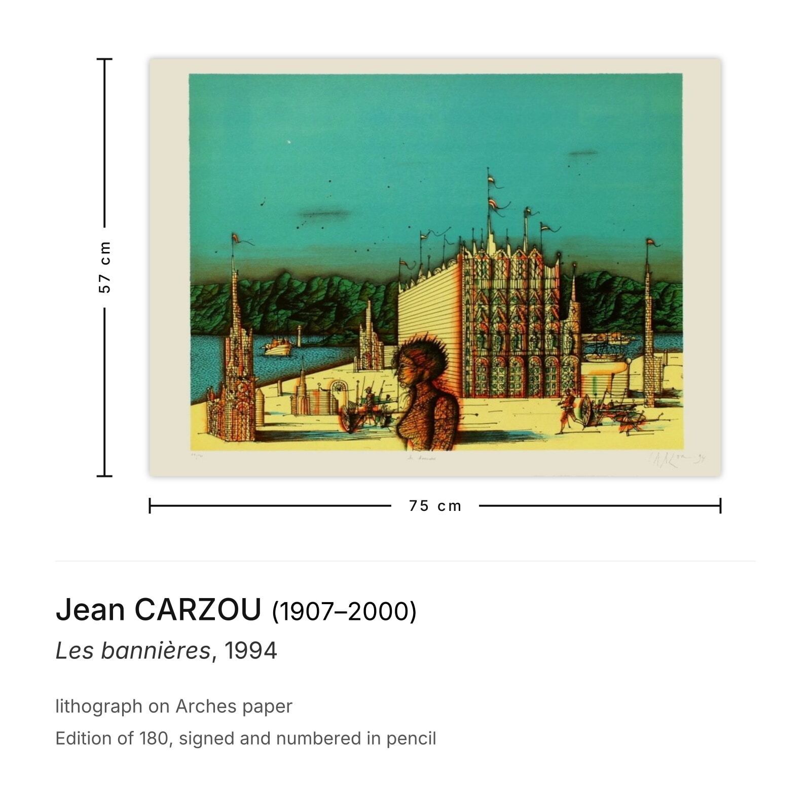 Jean Carzou Gesigneerde Lithografie Les Bannières 1994 photo furniture
