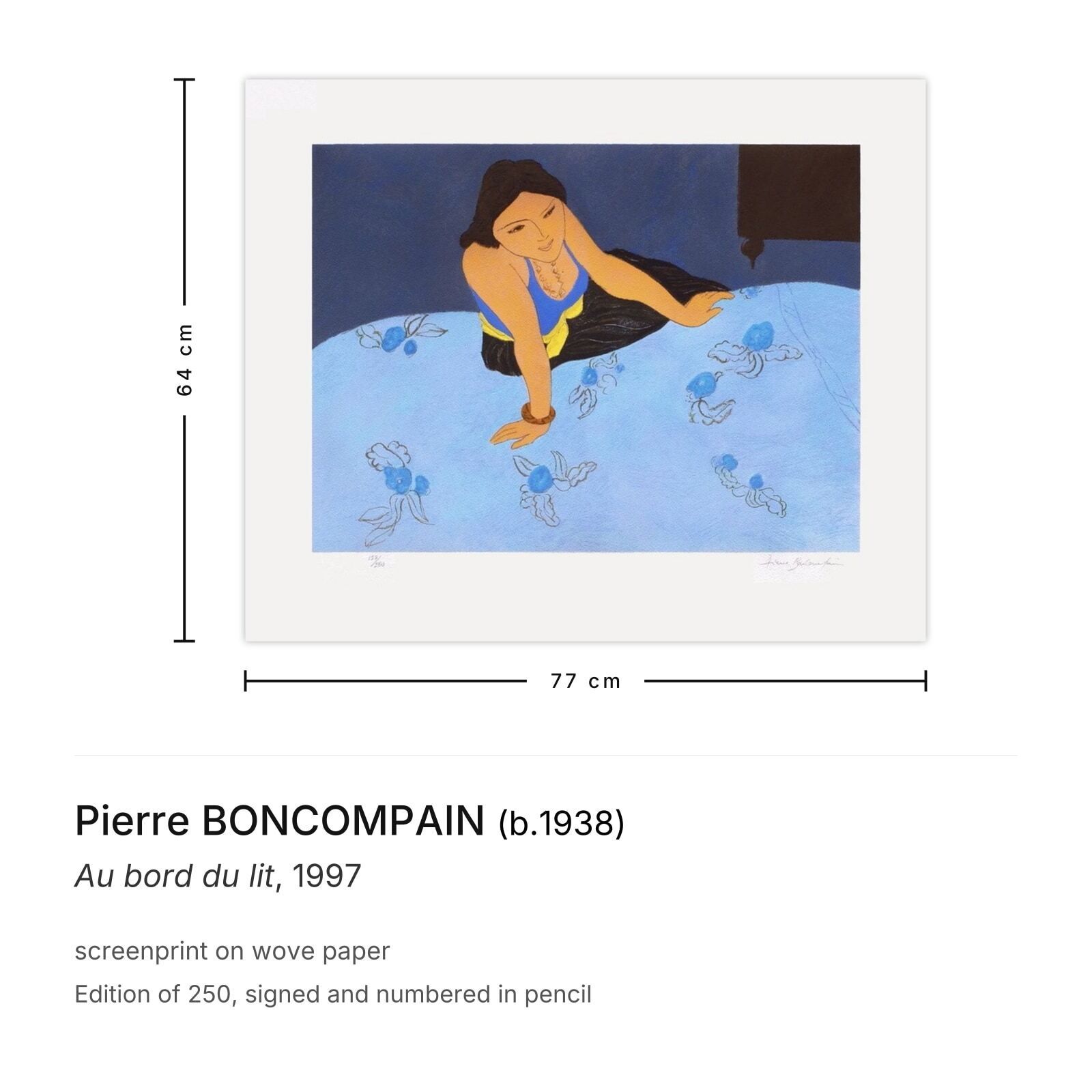 Pierre Boncompain Gesigneerde Zeefdruk Au Bord Du Lit 1997 photo furniture