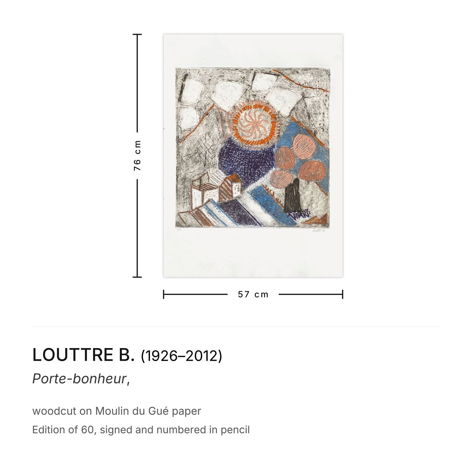 Louttre B. Signed Woodcut Porte Bonheur photo furniture