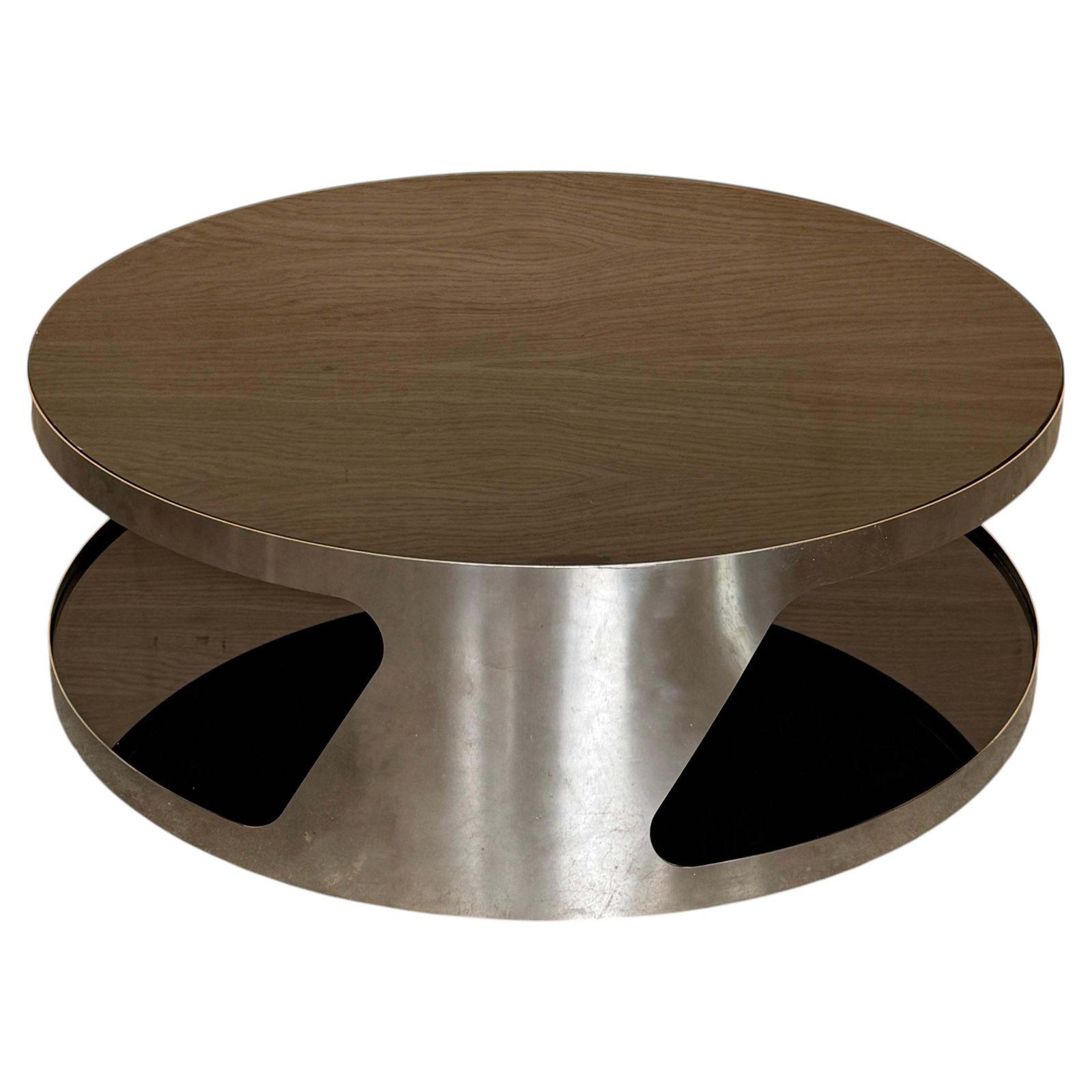 Italian Modern Space Age Coffee Table In Brushed Stainless Steel And With Glass