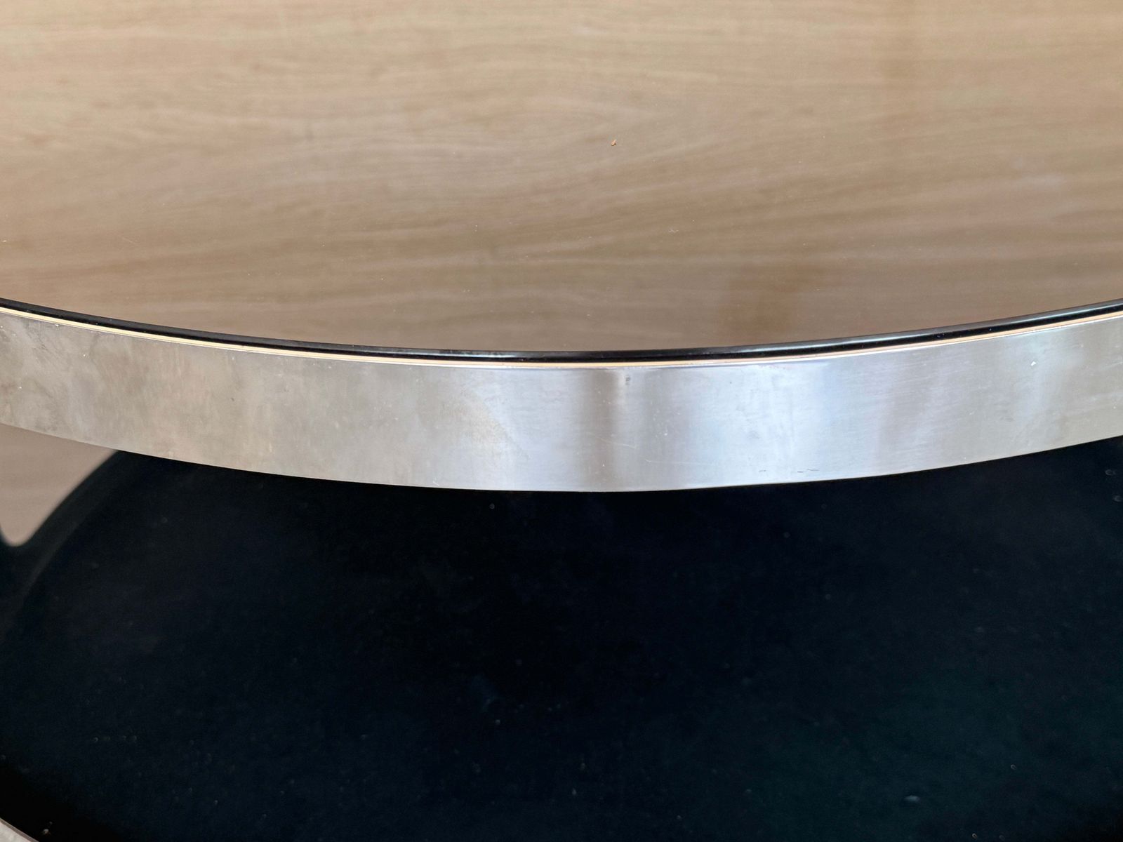 Italian Modern Space Age Coffee Table In Brushed Stainless Steel And With Glass photo buy