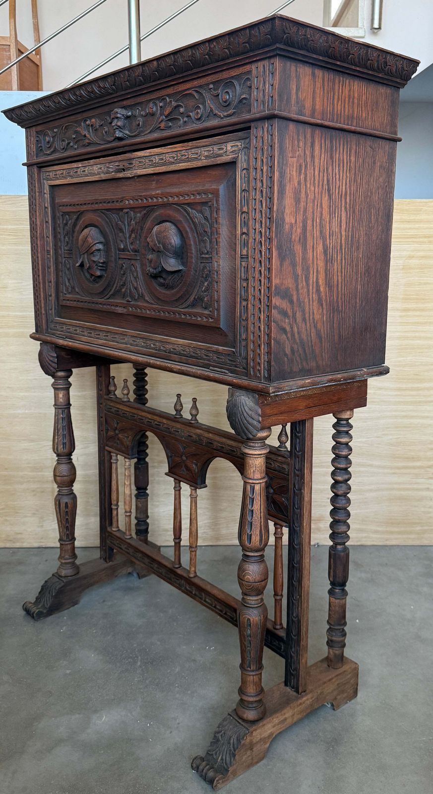 19th Century Spanish Bargueño Desk Table With Carved Base And Two Drawers photo for sale
