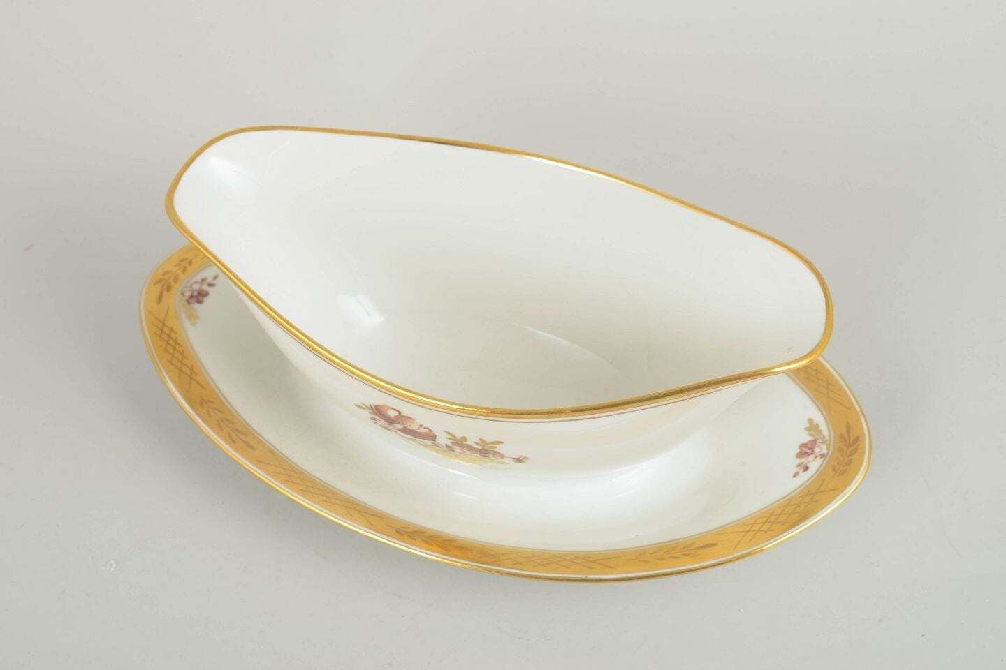 Royal Copenhagen Golden Basket. Porcelain Sauce Boat. Dated 1964 photo for sale